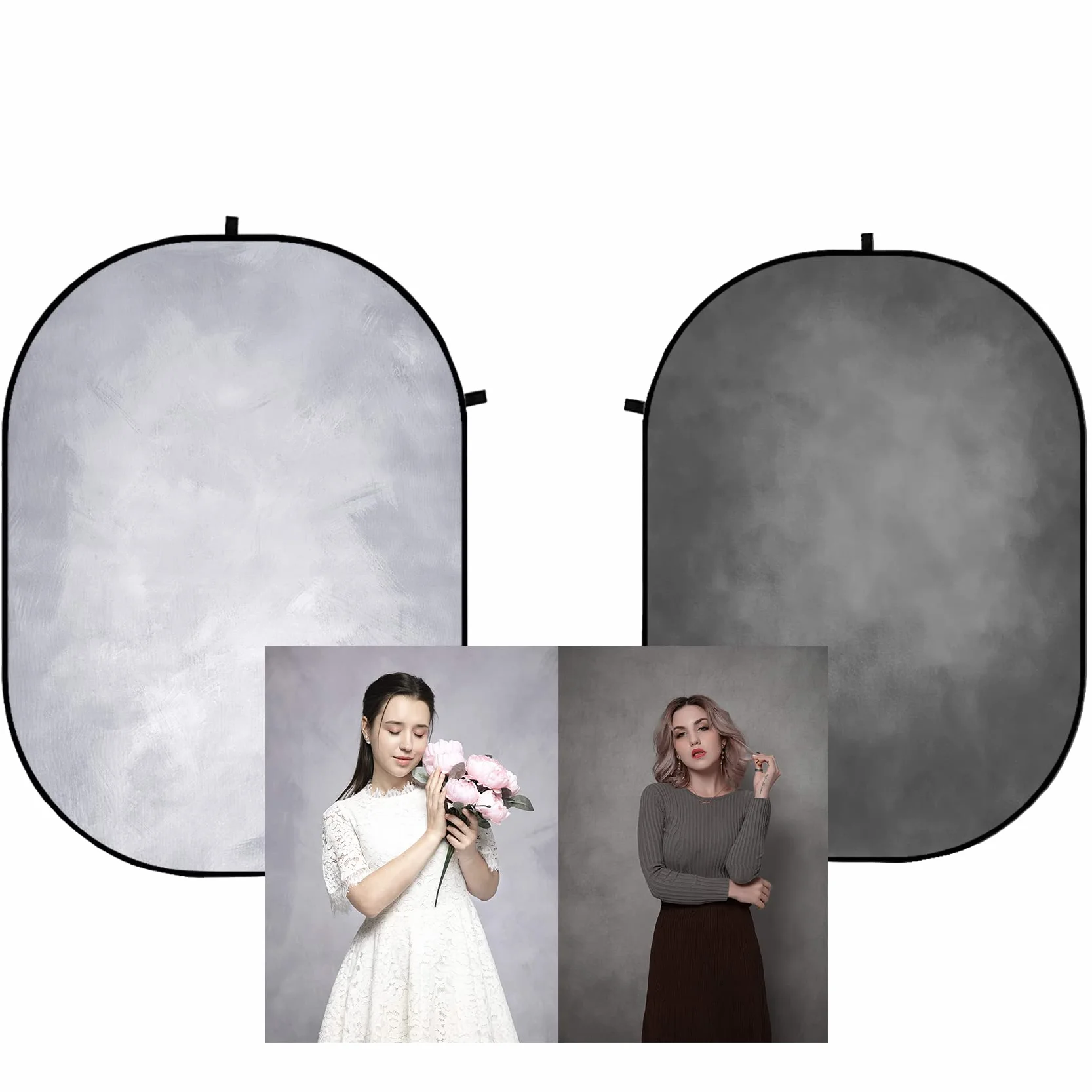Kate Dwustronne jasnoszare/ciemnoszare tło składane do sesji fotograficznych Pop-Up tło fotograficzne Składane tło fotograficzne (5x6,5ft/1,5x2m)