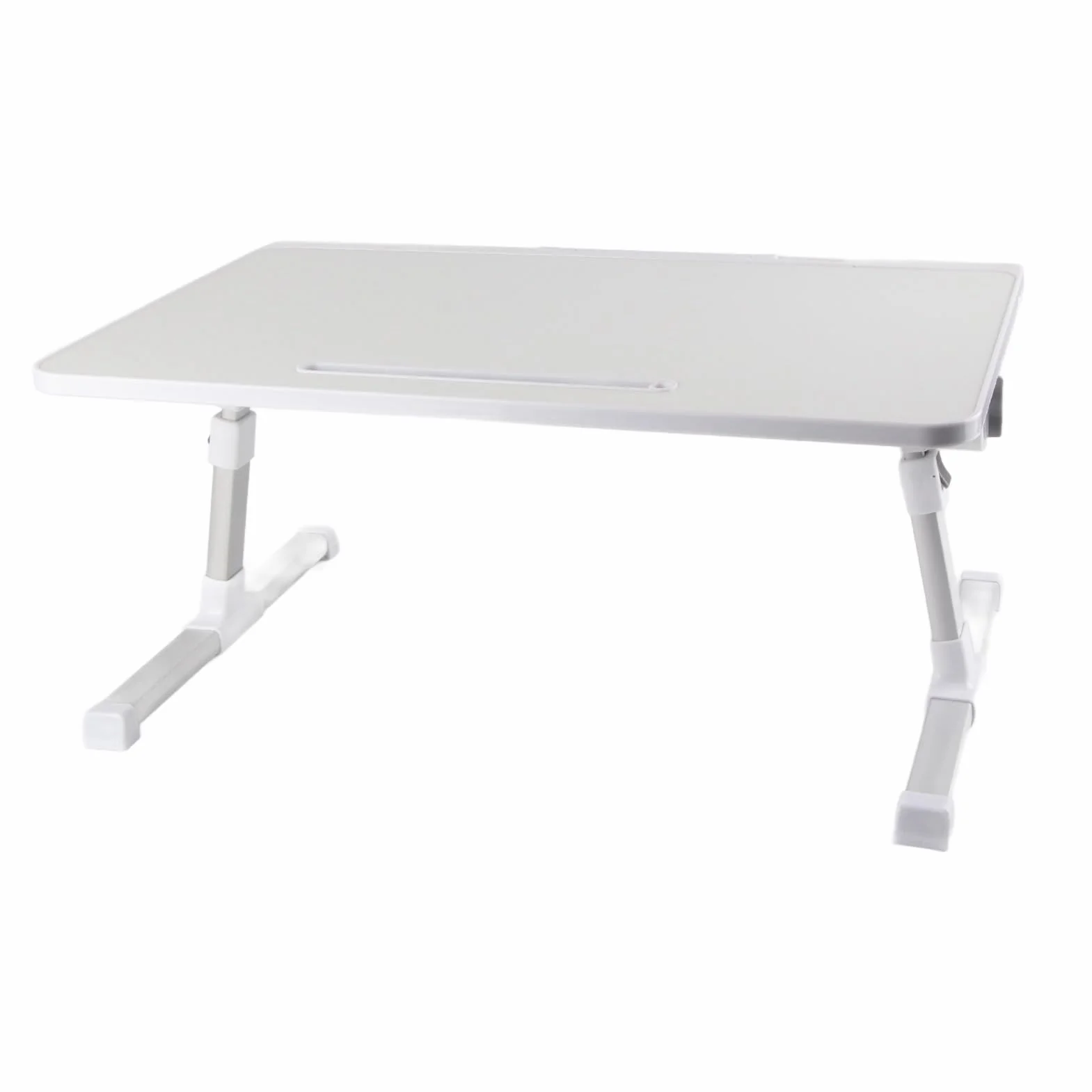Stolik Przy łóżku na Laptopa ze Składanymi Nogami Obrotowy Pulpit ze Stopu Aluminium do Czytania w Pracy, z regulacją Wysokości Przenośny Stolik Przy łóżku 23,6 X 15,7 Cala (Ciepły biały)