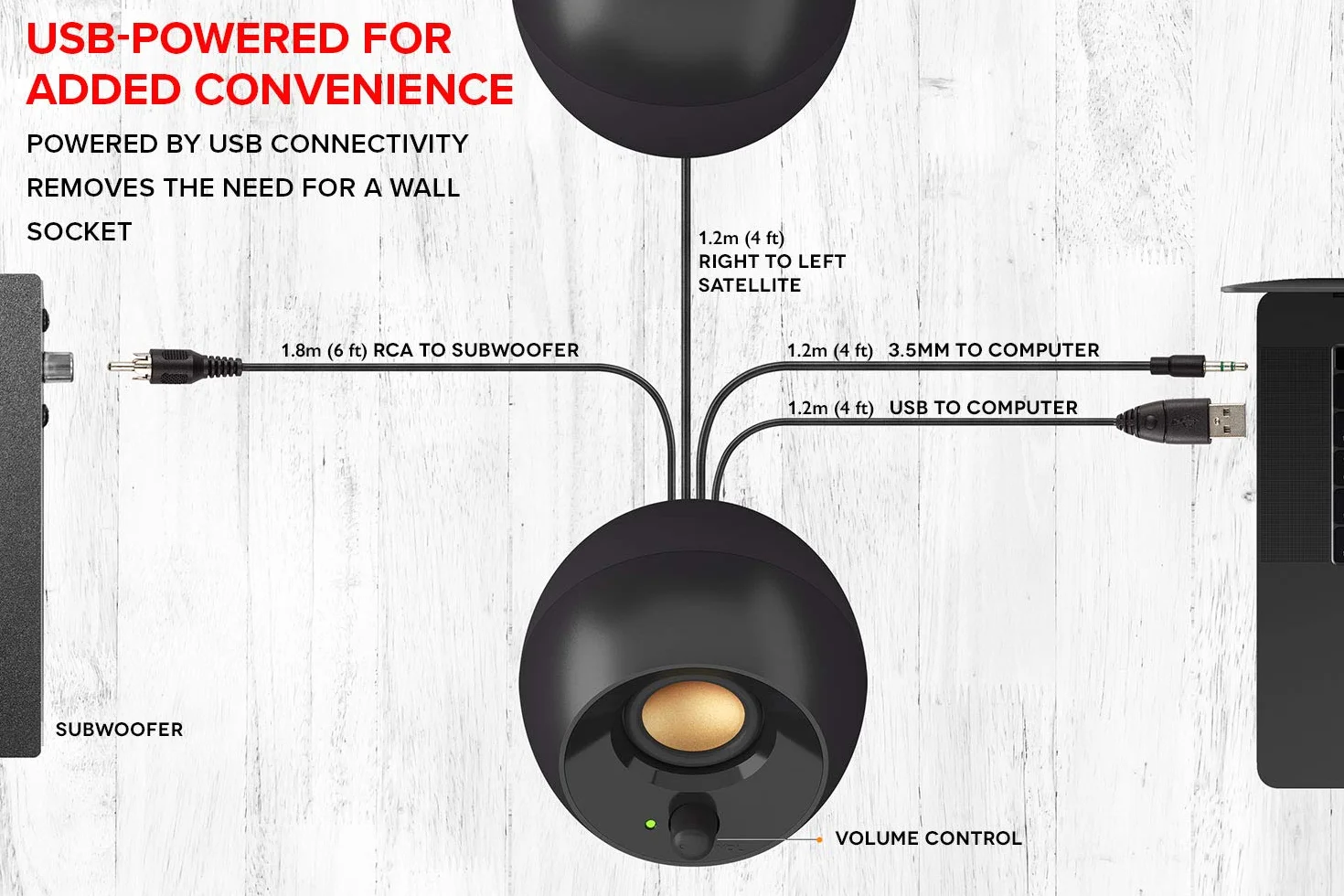 Creative Pebble Plus 2.1 głośnik biurkowy zasilany przez USB z subwooferem i sterownikami Far-Field, moc do 8 W RMS do komputerów PC (czarny)