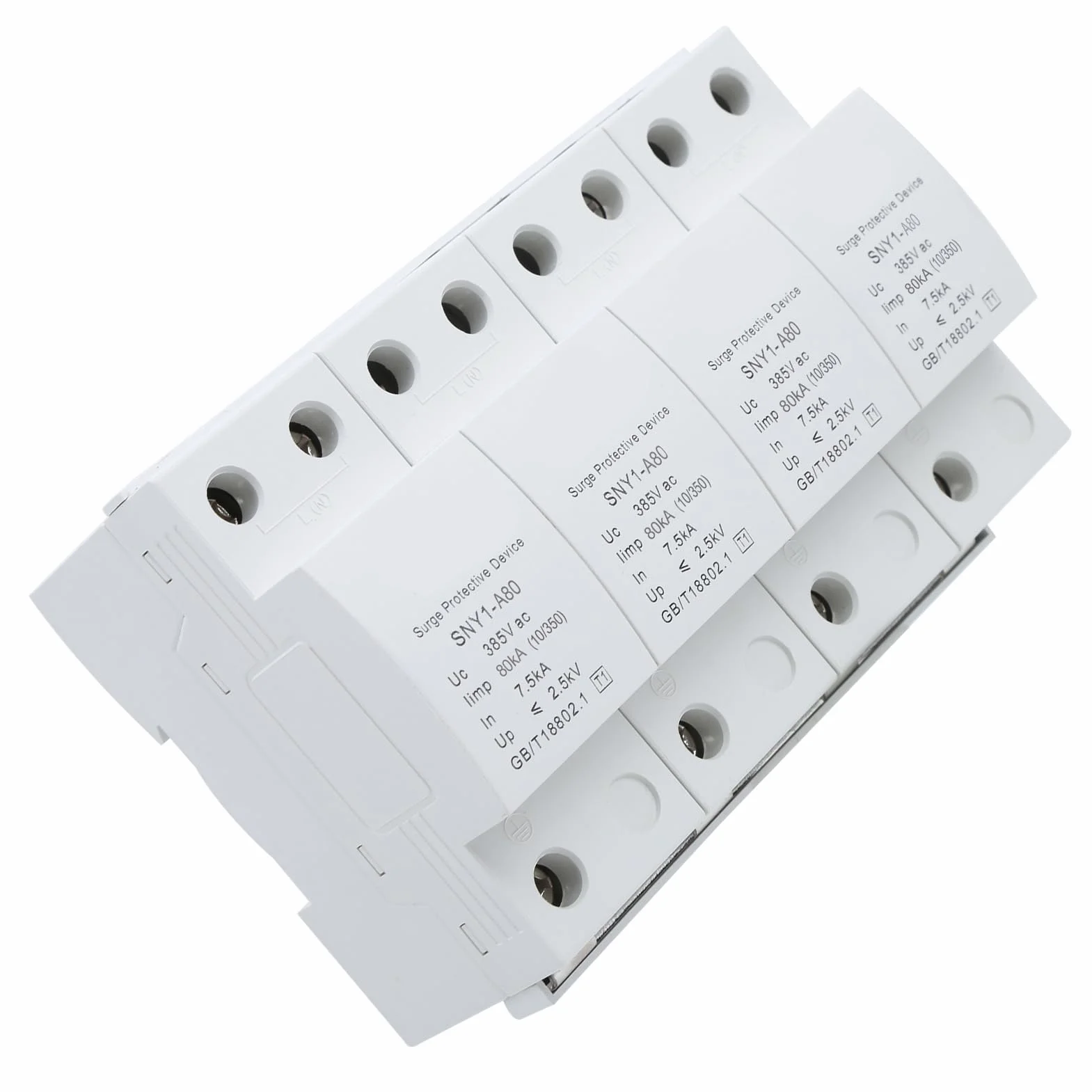 SIXRUN Ochronnik Przeciwprzepięciowy 4P Urządzenie Przeciwprzepięciowe 385VAC PBT Stop Srebra 150KA Wtyczka Instalacja na Szynie DIN do Szafy Rozdzielczej Zasilania Sala Komputerowa Zastosowanie