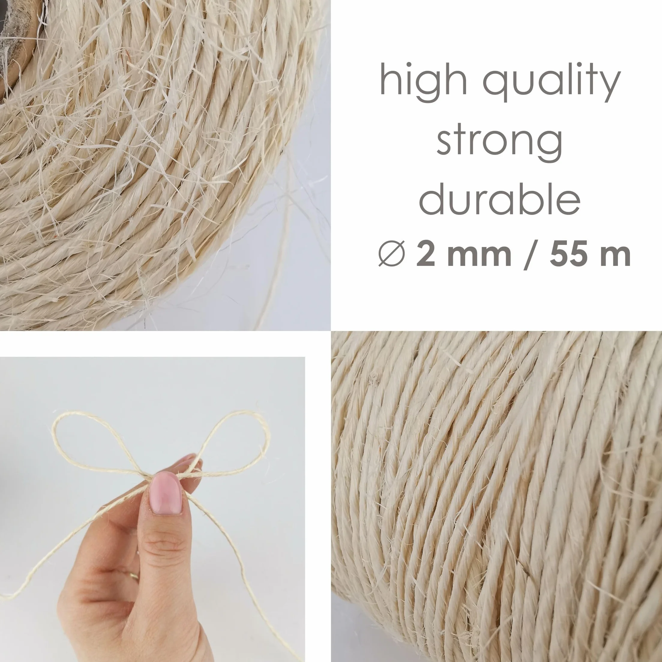 IDEA HOME Lina sizalowa, naturalna lina sizalowa, sznurek jutowy, sznurek jutowy do gospodarstwa domowego, ogrodu, DIY, akcesoria dla kotów, brązowa, 2 mm, 55 m, 0,1 kg