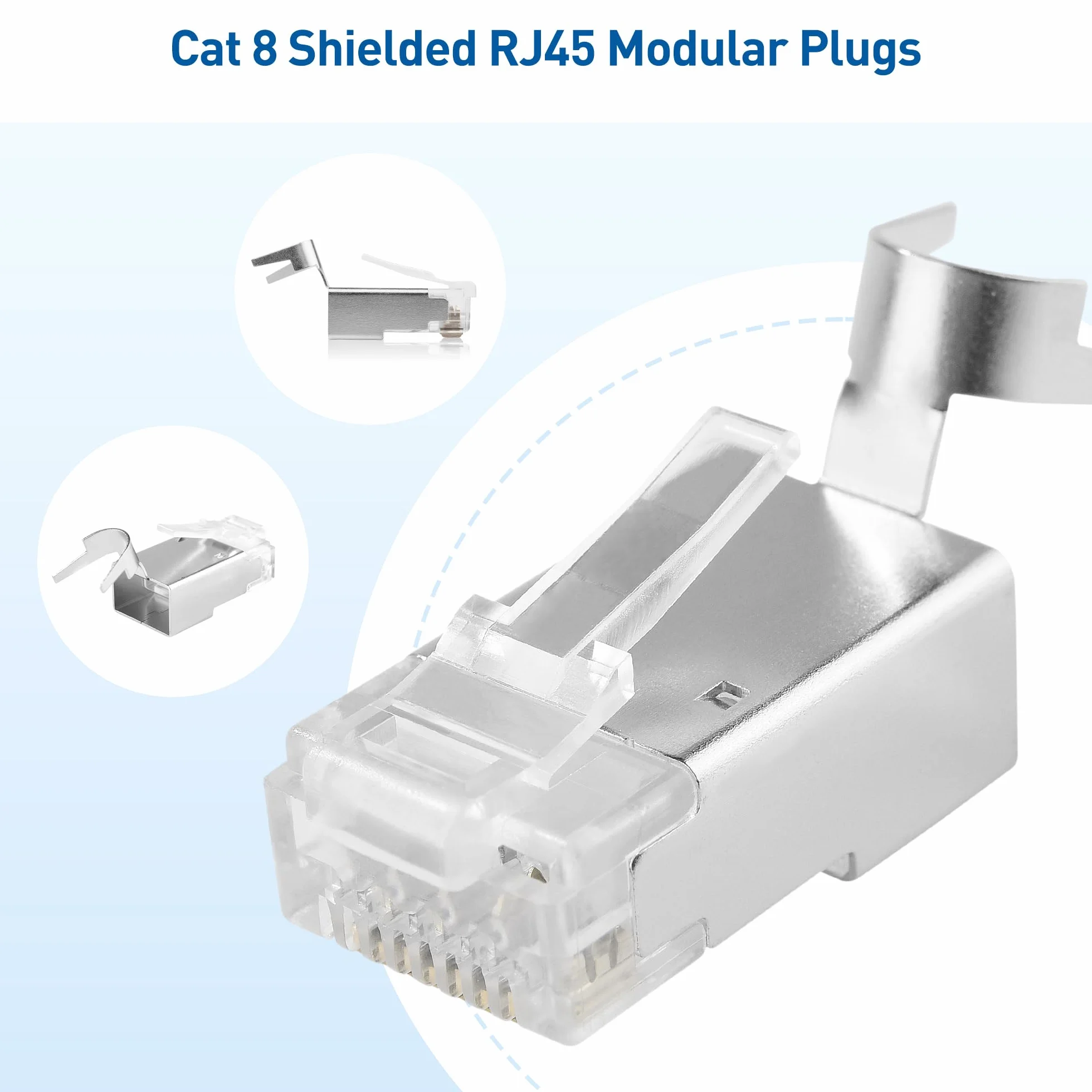Cable Matters 20 sztuk ekranowanych złączy RJ45 Cat8 23-24AWG, z listwą obciążeniową i butami odciążającymi, złączem Cat8 RJ45 / złączem sieciowym Cat 8, nie jest kompatybilne z kablem 22AWG