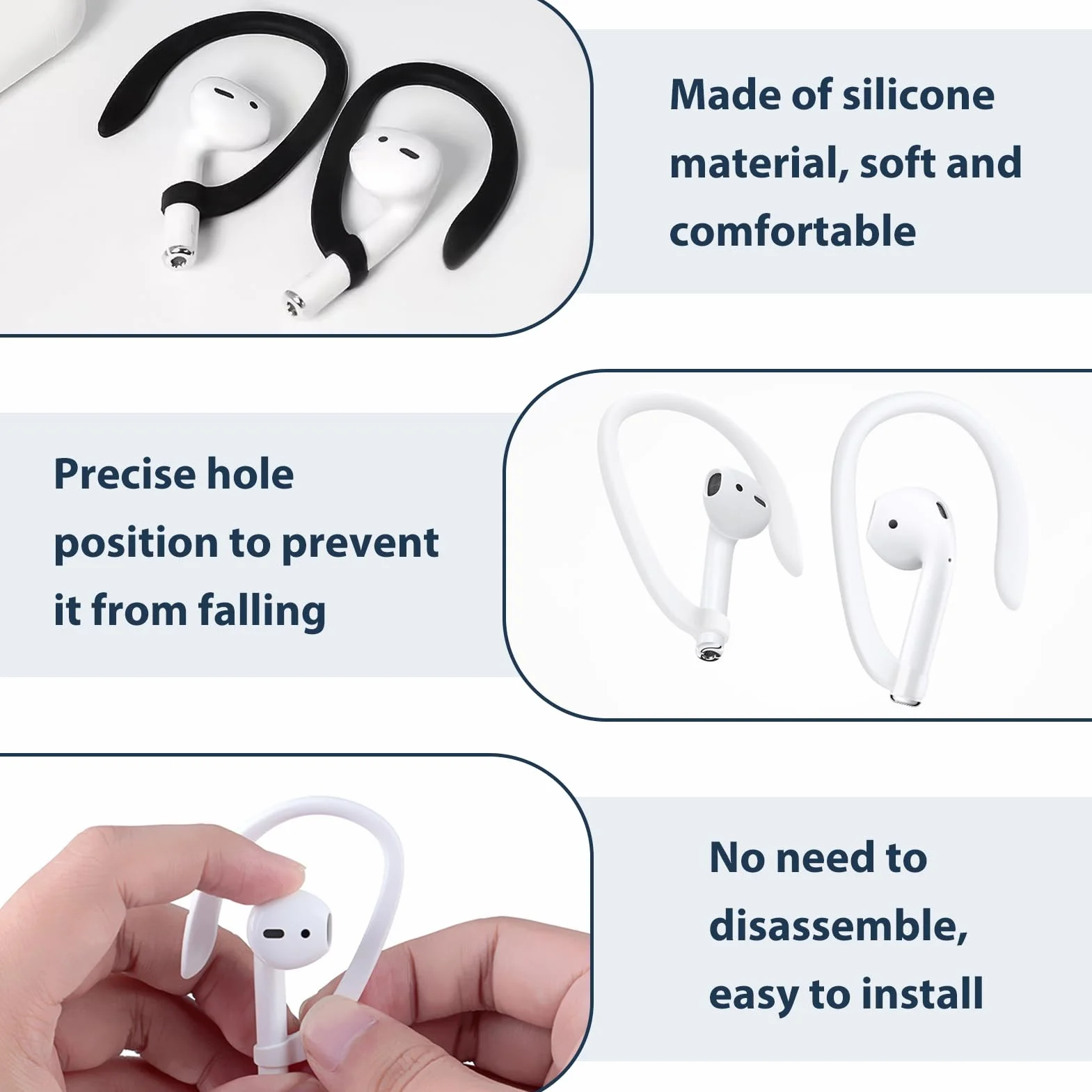 Haczyki do słuchawek AirPods, 2 pary, kompatybilne z AirPods 1 2 3 4 Pro Pro 2 antypoślizgowe etui na słuchawki sportowe, silikon, czarno-białe