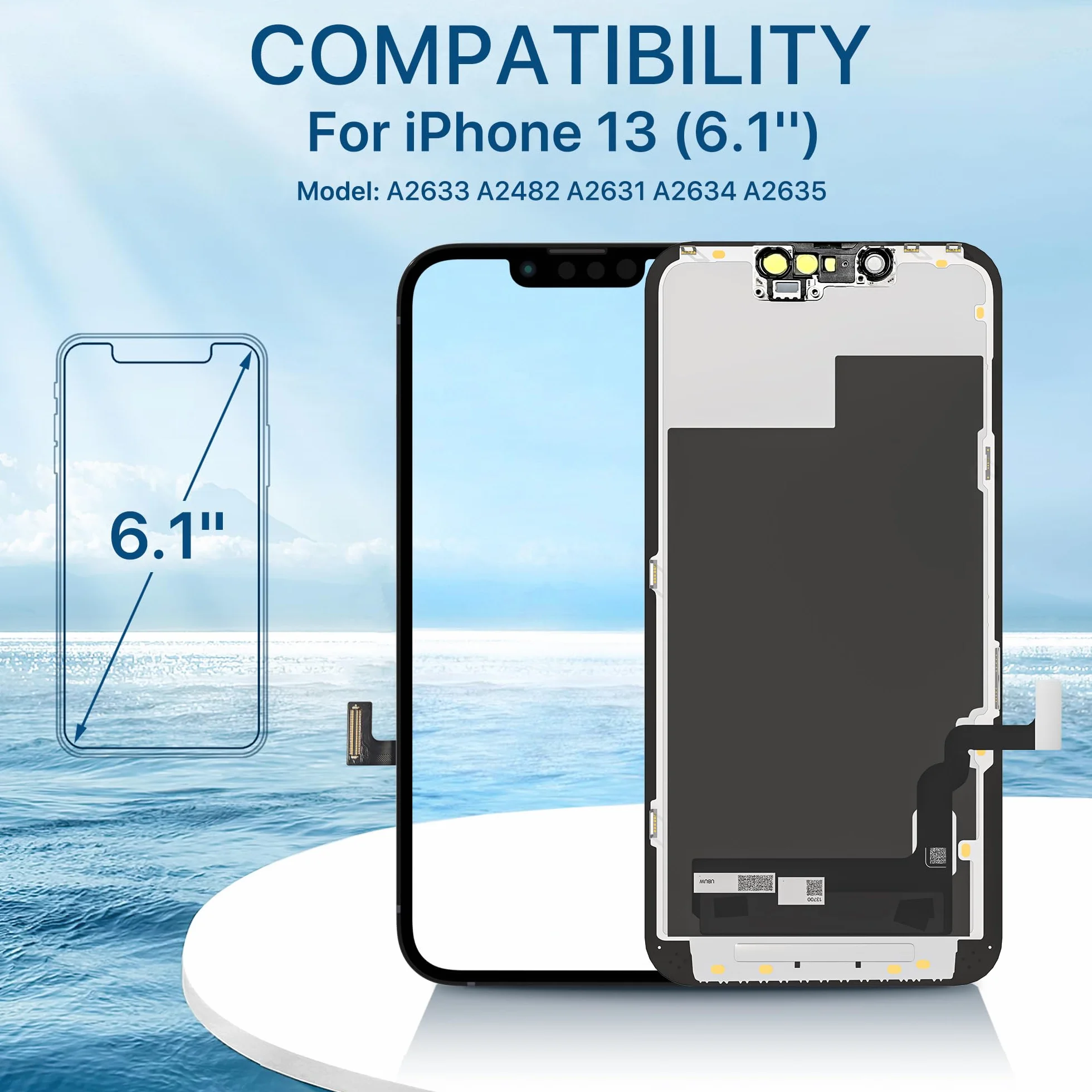 iPhone 13 zestaw zamienny ekranu 6,1 cala wyświetlacz LCD 3D dotykowy Full HD Digitizer pełny montaż zestawy naprawcze wodoodporna ramka naklejka + ochraniacz ekranu dla A2633 A2482 A2631 A2634