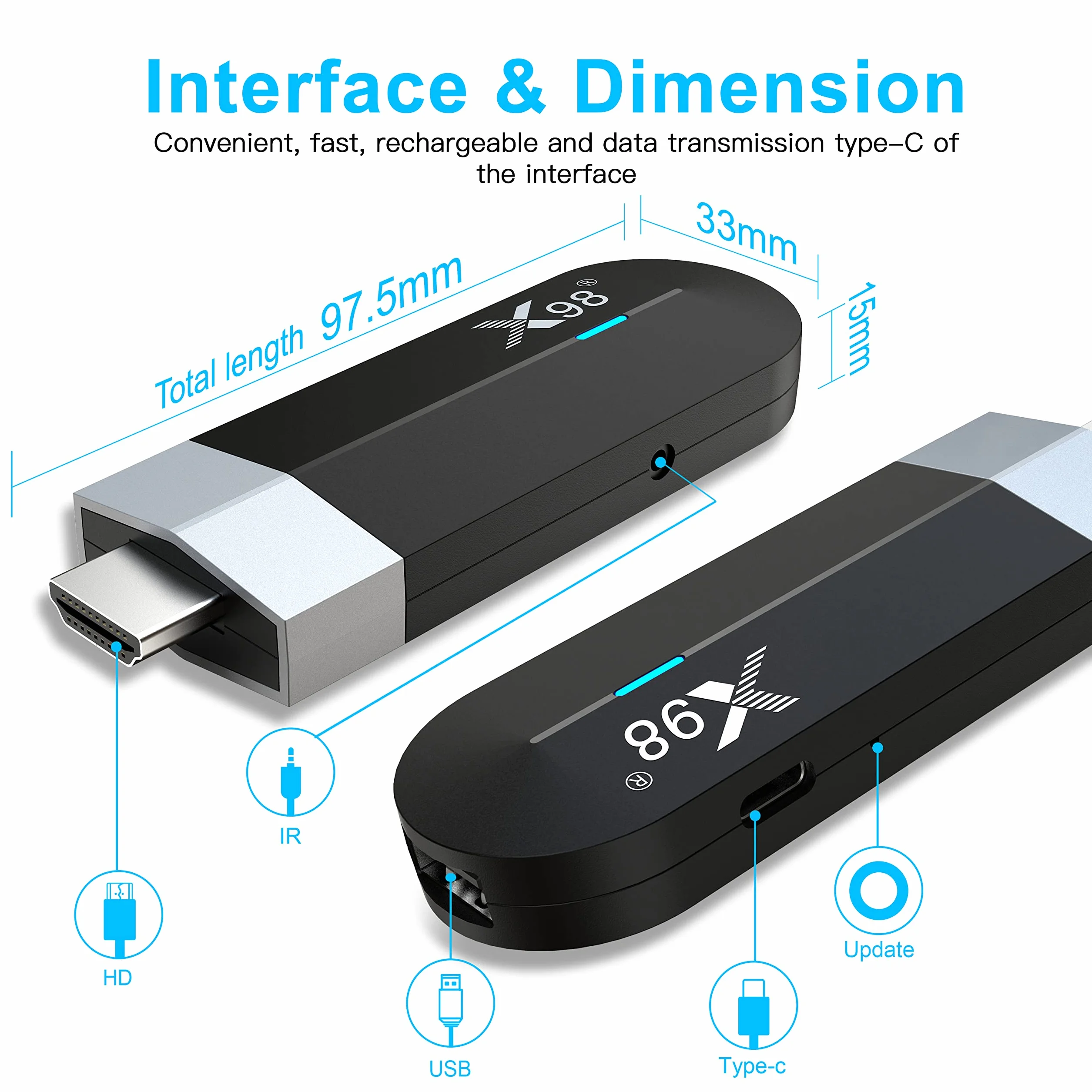 ZUMKUNM X98 S500 Smart TV Stick Android 11 Amlogic Quad Core 64 bit 4 GB RAM 32 GB eMMC Rom 4K UHD AV1 Dual WiFi 2.4G 5.8G Bluetooth 3D HDR HLG Support