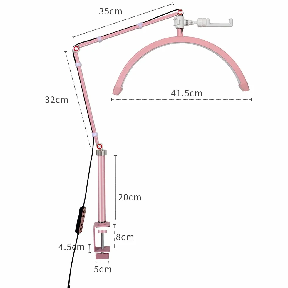 Andoer Lampa wideo LED, półksiężyc, 3000 K - 6000 K, ściemniana z zaciskiem C, do montażu na stole, stojak świetlny do salonu piękności, makijażu, streamingu na żywo, lampka nocna