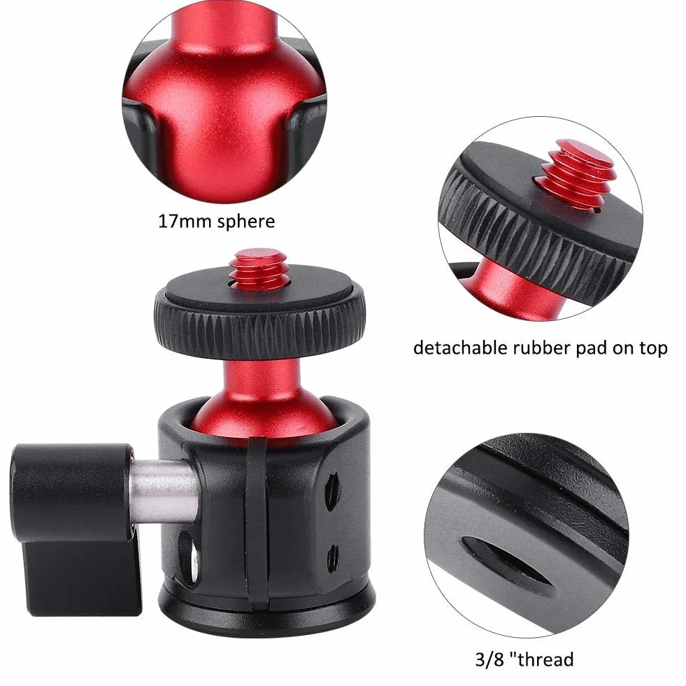Głowica kulowa aparatu, metalowa obrotowa 360 stopni mini głowica kulowa 1/10.2 cm mocowanie śrubowe, aluminiowy statyw, adapter mini głowicy kulowej, do oświetlenia wypełniającego aparat DSLR