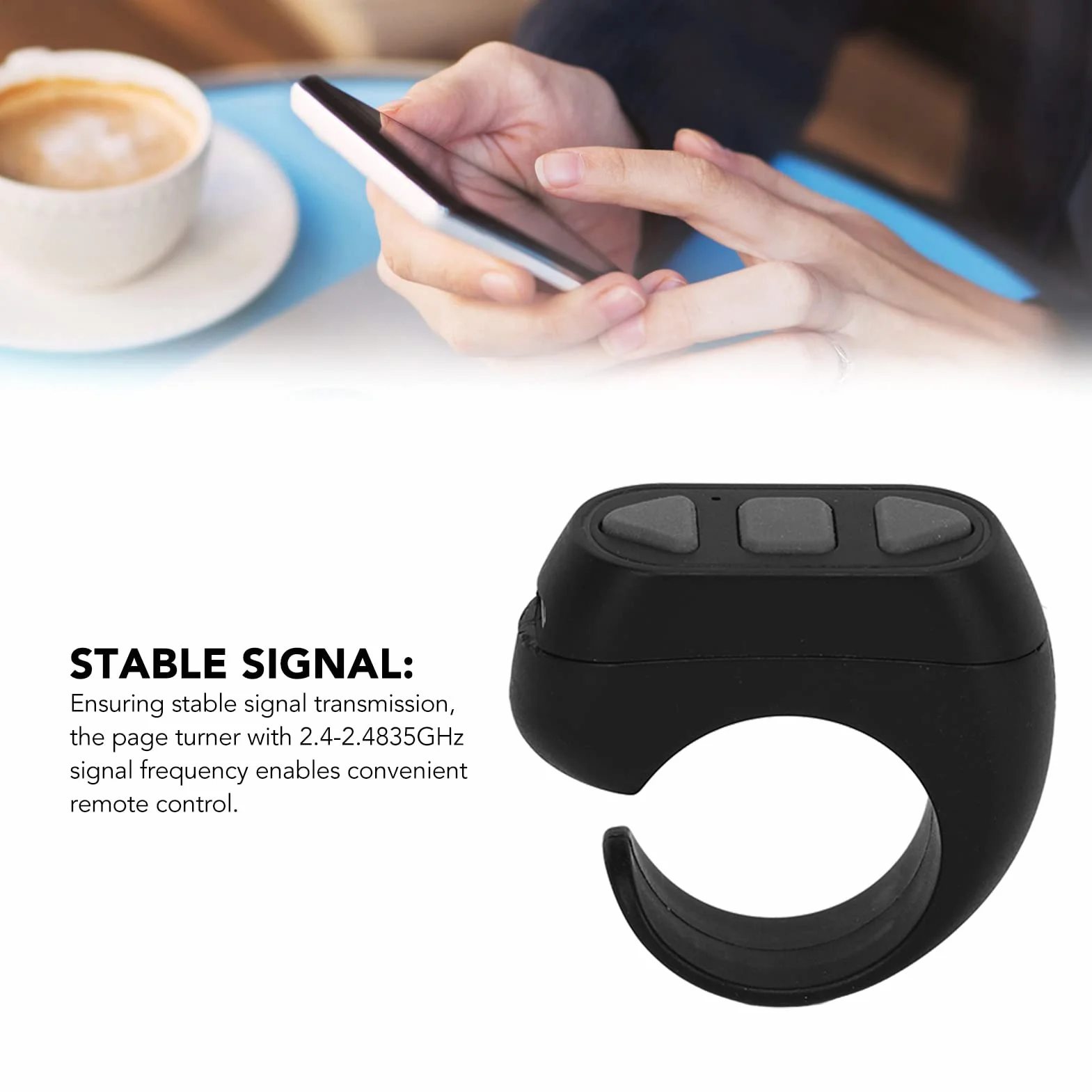 Pilot Zdalnego Sterowania Bluetooth Page Turner, Zdalny Kliker Pierścienia Przewijania dla App Kamera Zdalna Migawka Przycisk Selfie, z IOS, Androidem i Harmony OS (Czarny)