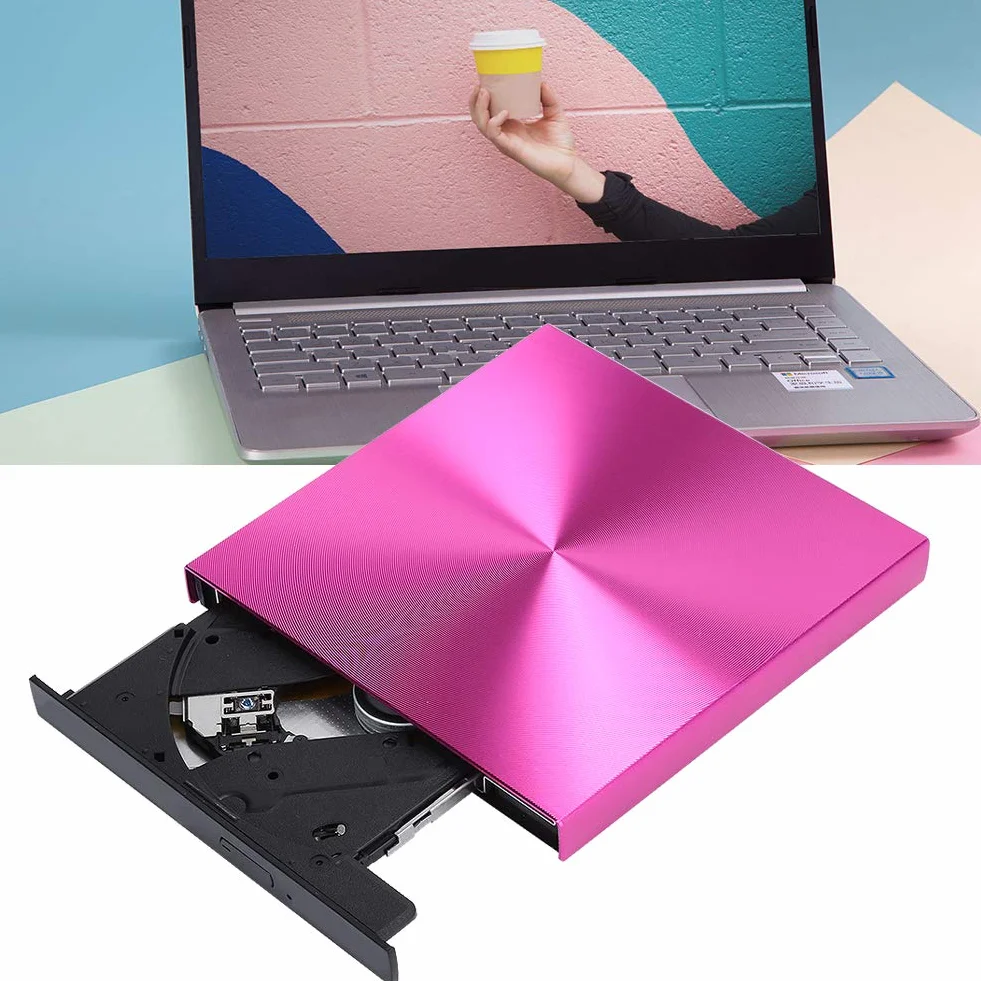 Zewnętrzny napęd optyczny Ccylez, przenośny napęd CD/DVD +/- RW USB 3.0 Cienka nagrywarka DVD/CD z nagrywarką, napęd DVD-RW do laptopa Desktop (róża)