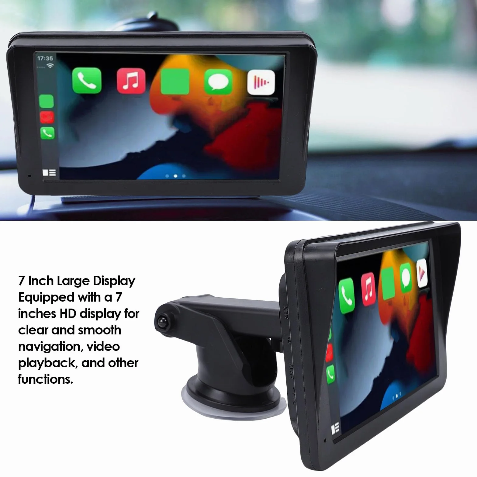 7-calowy Samochodowy Zestaw Stereo, Ekran Dotykowy HD z bezprzewodową funkcją CarPlay Auto Mirroring, 5.4, Radio FM, Wyświetlacz IPS, do Smartfonów i Rozrywki Samochodowej