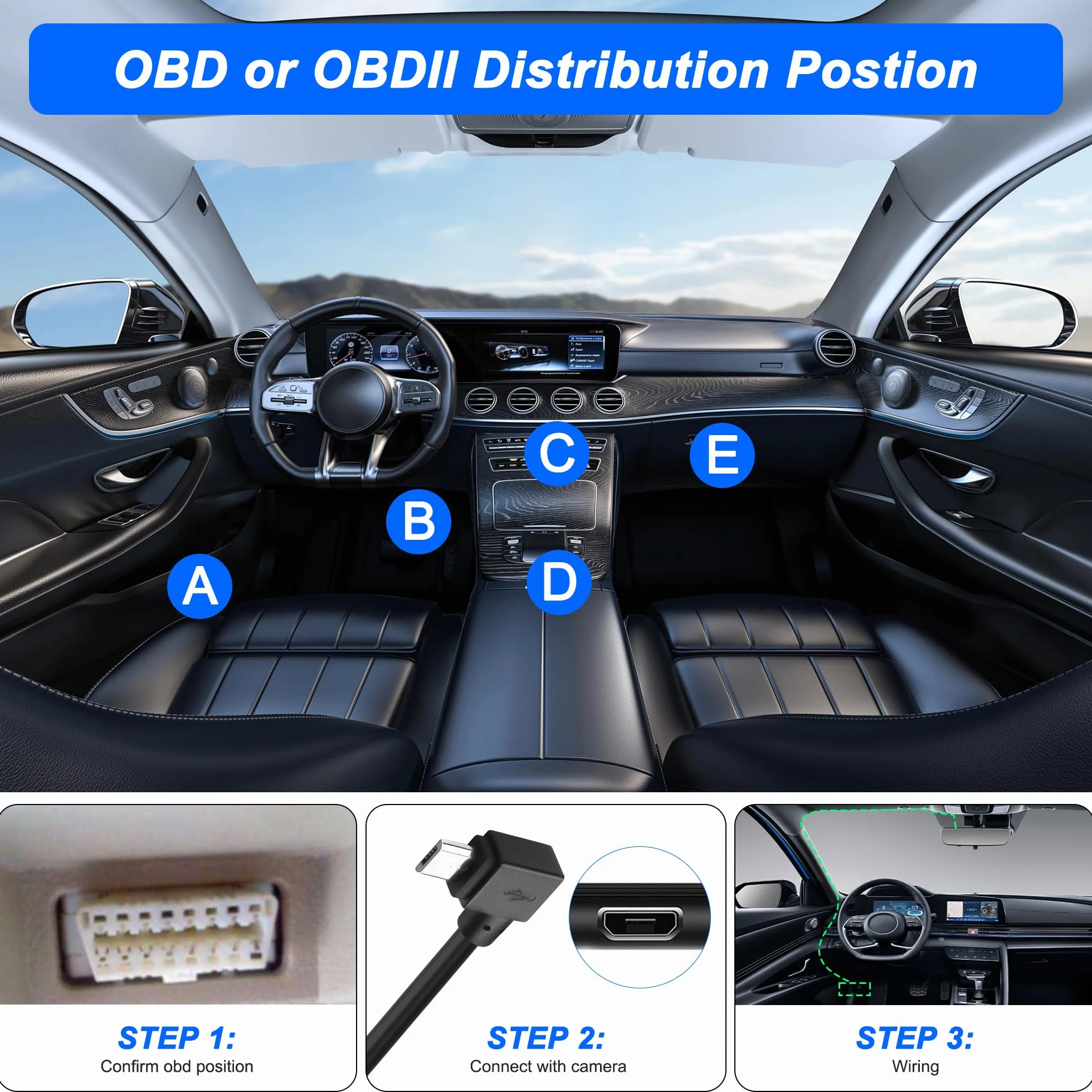 Kabel sieciowy OBD do kamery samochodowej micro USB 90 stopni 12V-24V do 5V Dash Cam Hardwire Kit z LED i ochroną niskiego napięcia