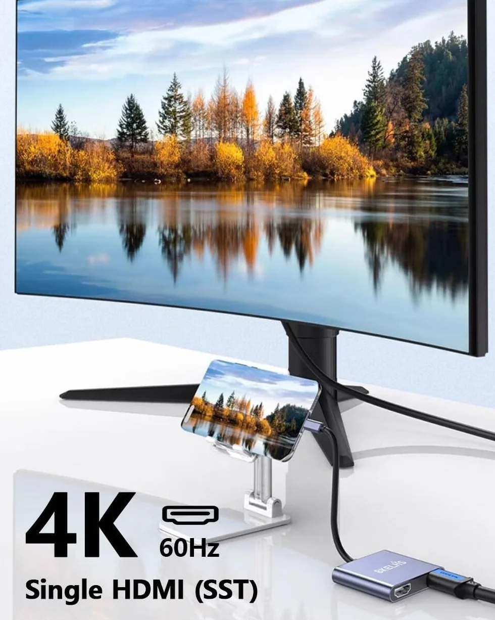Adapter USB C na podwójny HDMI 4K 60 Hz, rozdzielacz typu C na HDMI do 2 monitorów, 4 w 1 Hub USB C 2 HDMI, USB 3.0, 100 W PD, rozszerzony wyświetlacz do MacBooka Air/Pro Thunderbolt 4, wieloportowy klucz sprzętowy z dwoma ekranami