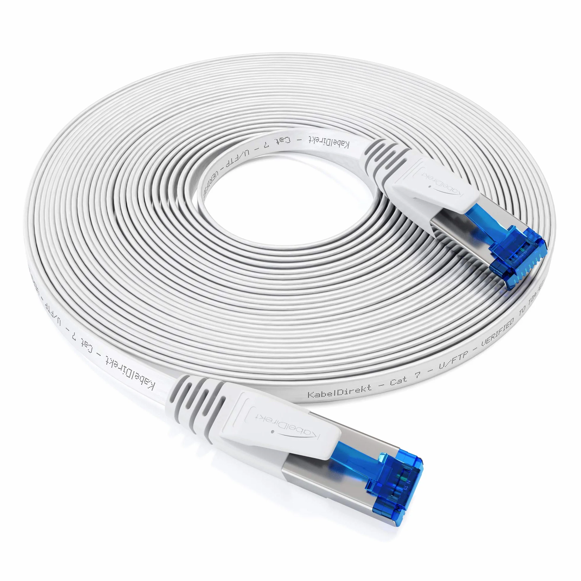 KabelDirekt – Płaski kabel Ethernet CAT7 10Gbit/s – 25m | 10Gbit/s maksymalna prędkość światłowodu, bardzo elastyczny i odpowiedni do stałej instalacji, LAN, RJ45, biały