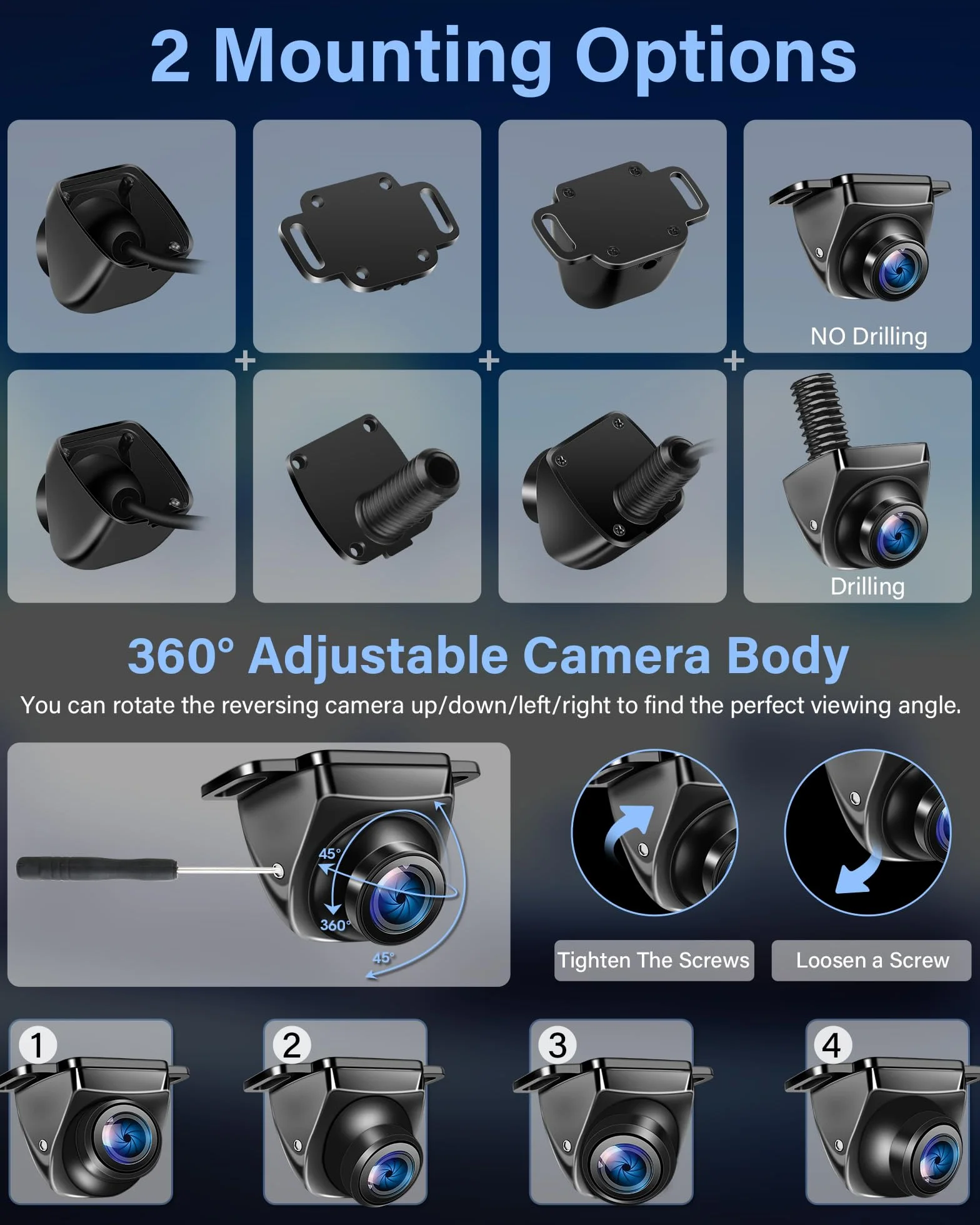 【Obracana o 360° + 90°】AHD 1080p kamera cofania do samochodu, metalowa obudowa, uniwersalna kamera cofania z noktowizorem 170°, linia cofania 170°, wodoszczelna kamera cofania IP69, doposażenie do