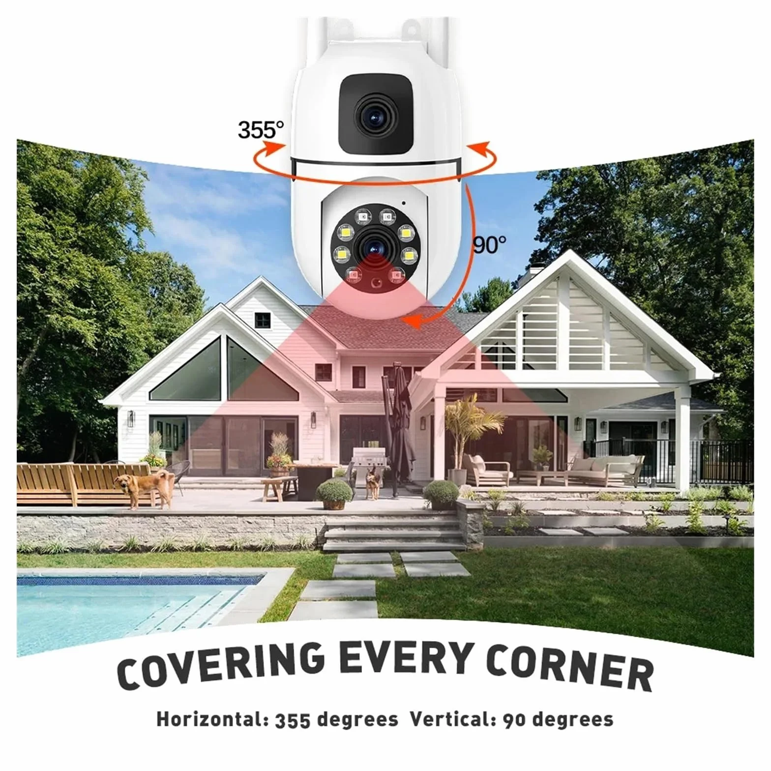 Kamera bezpieczeństwa, Podwójny obiektyw, podwójny ekran, kamera IP WiFi, ochrona bezpieczeństwa, bezprzewodowy monitor wewnętrzny, automatyczne śledzenie, monitoring wideo CCTV PTZ(Camara 64GB Card)