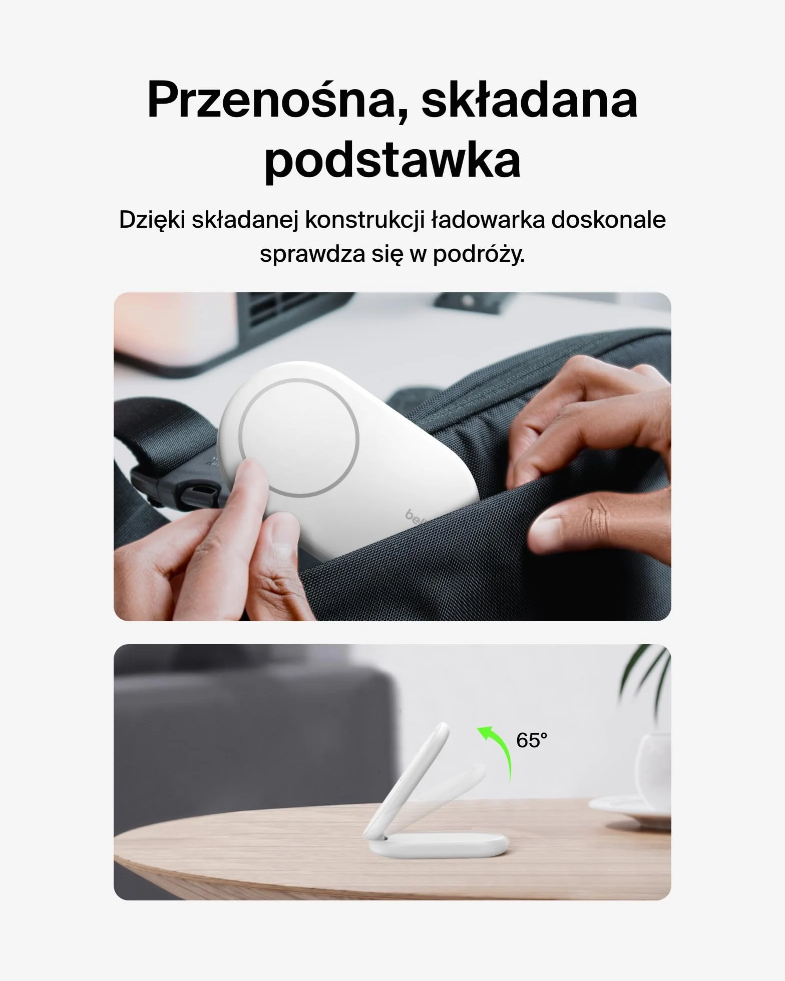 Belkin BoostCharge magnetyczna, składana ładowarka Qi2 bezprzewodowa 15 W, zgodna z MagSafe, szybkie ładowanie Qi2 dla iPhone’a serii 16/15/14/13, obsługa trybu czuwania, zasilacz w zestawie – biała