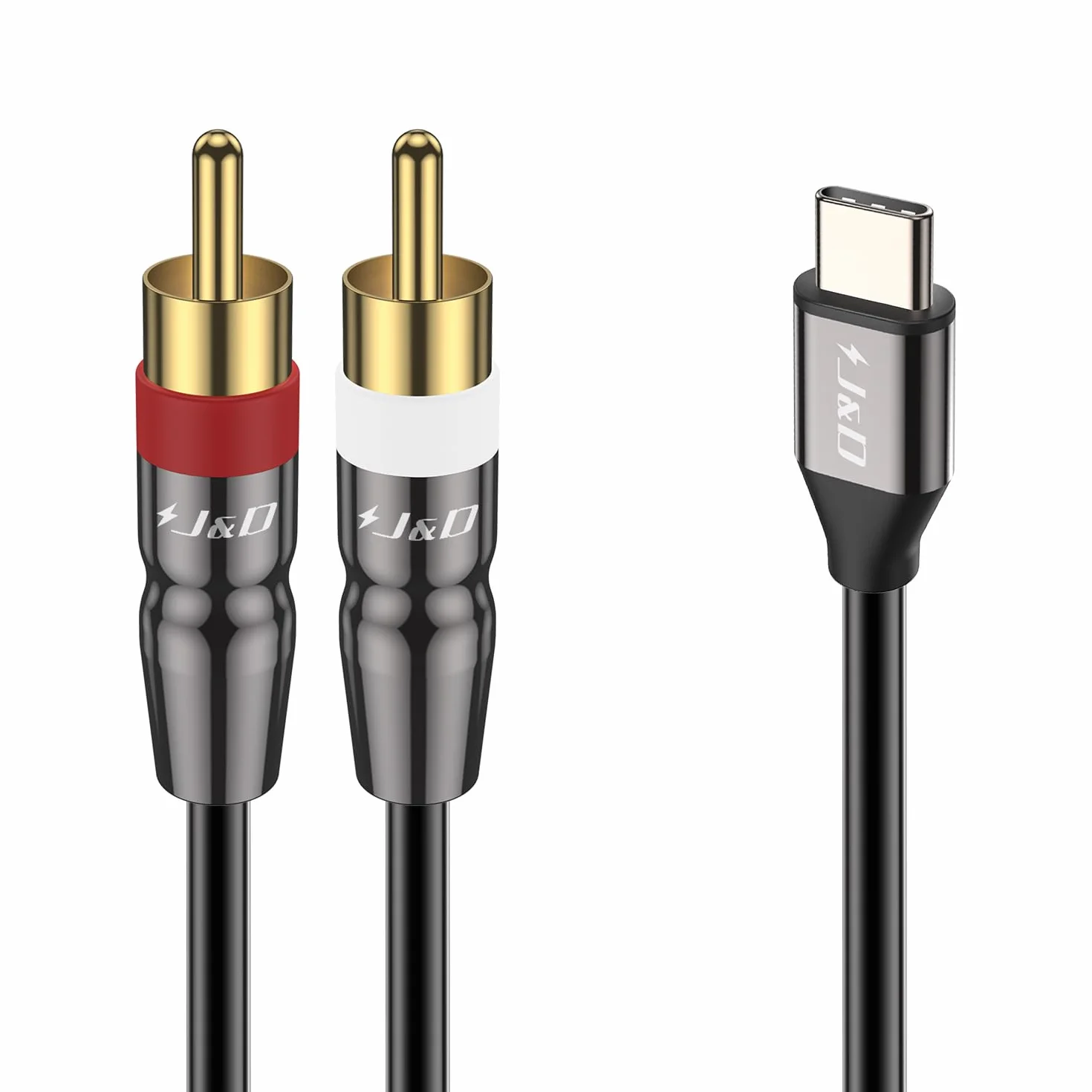 J&D USB-C do 2 RCA Kabla, USB Type-C do 2 RCA Męskiego Audio Stereo Y Rozdzielacza Kabla Przewodu Dostosowany Dla iPhone 16/17 Serii, Google Pixel 10/9/8, MacBook Pro, Tablety, Laptopy, 2 m