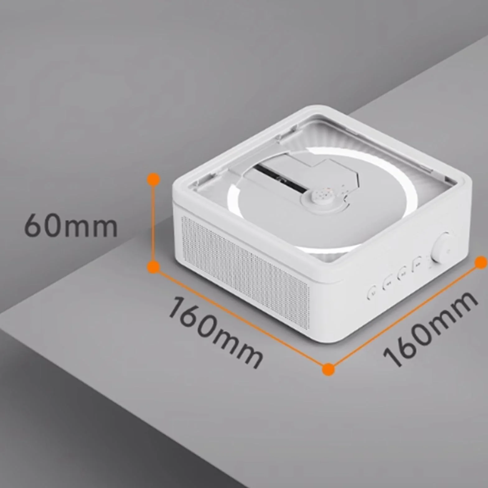 Odtwarzacz CD z Bluetooth, mini kanał Hi-FI z głośnikami, pierścień świetlny o zmiennej intensywności, stojak na biurko i ścianę, obsługa odtwarzania płyt CD/CD-R/CD-RW/MP3/WMA