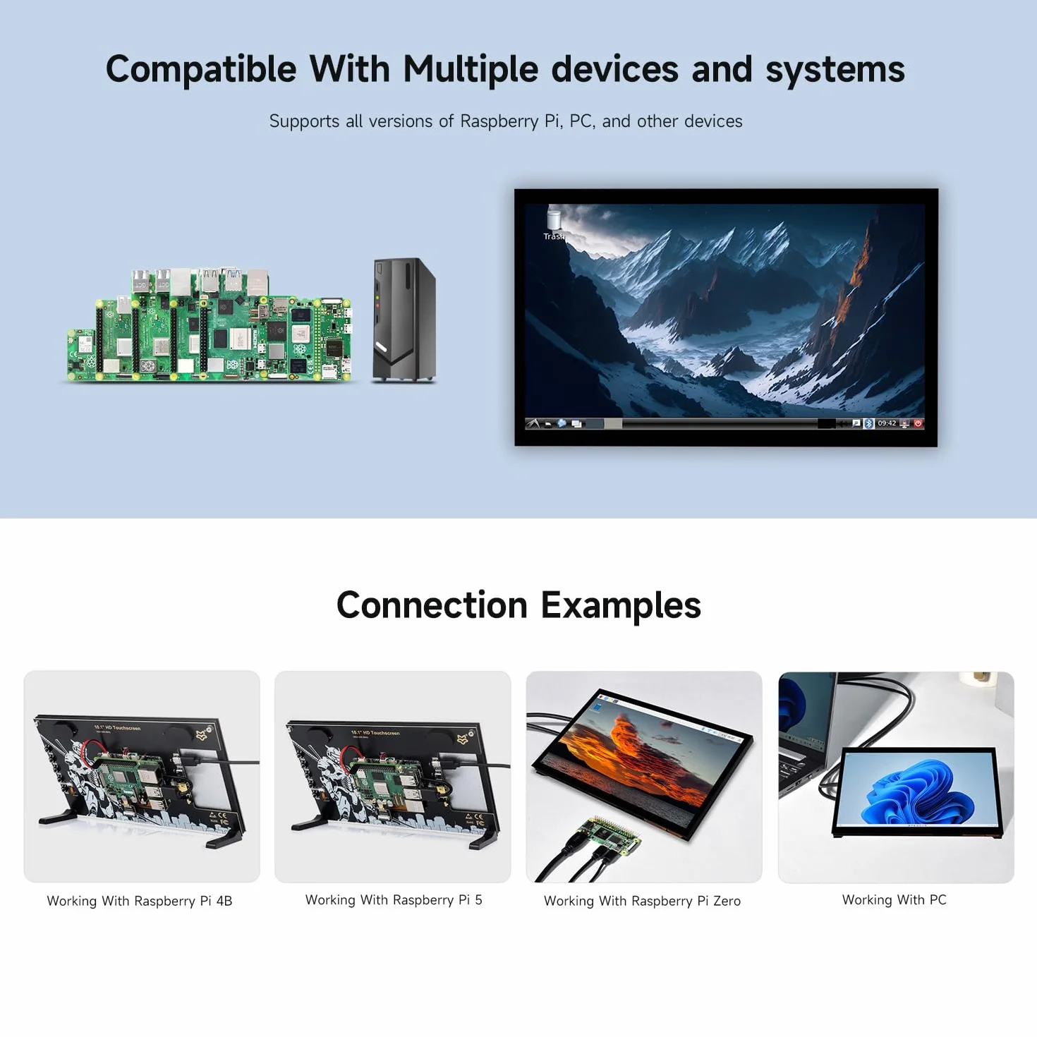 KLAYERS Ekran dotykowy do Raspberry Pi, przenośny monitor Plug & Play HDMI 1024 x 600 10,1 cala z podstawką, 10-punktowy ekran dotykowy LCD, głośniki dwutorowe, drugi laptop