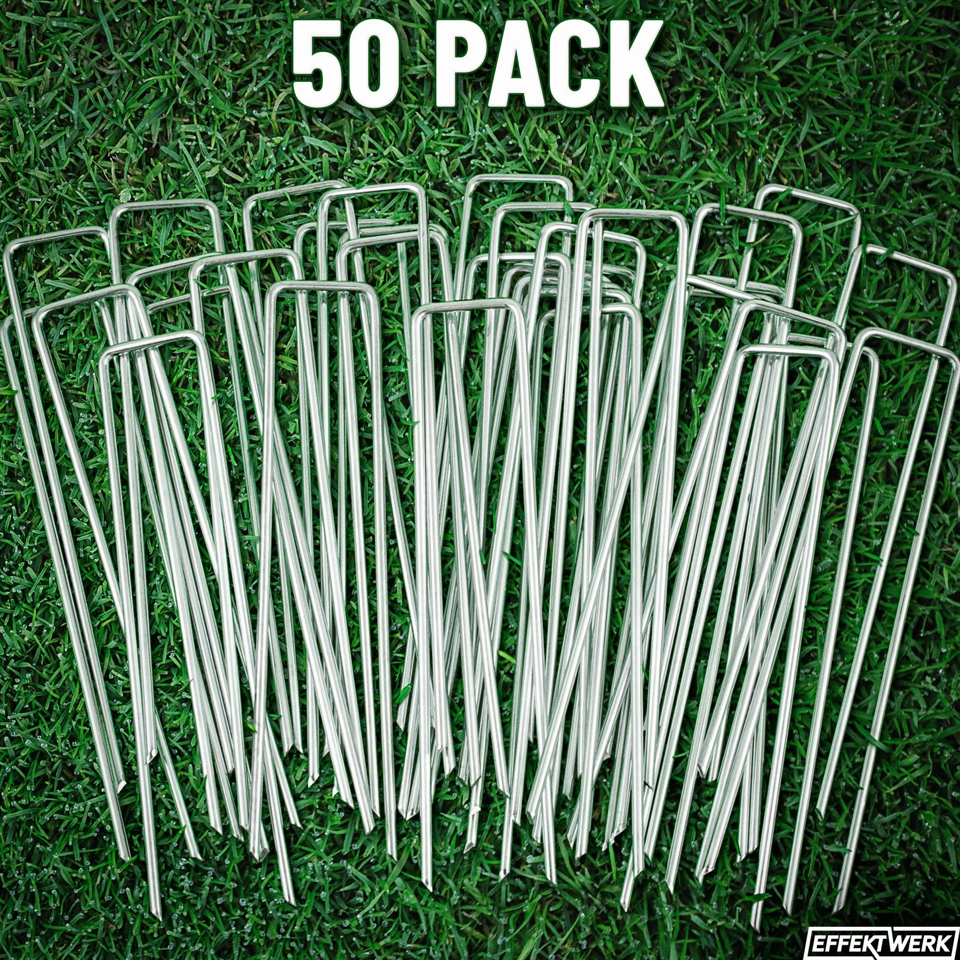 Garden Stakes (6" / 150mm, 50 PK), Galvanized U-Shaped Landscape Staples, Fabric Pins for Weed Barrier & Turf Installation