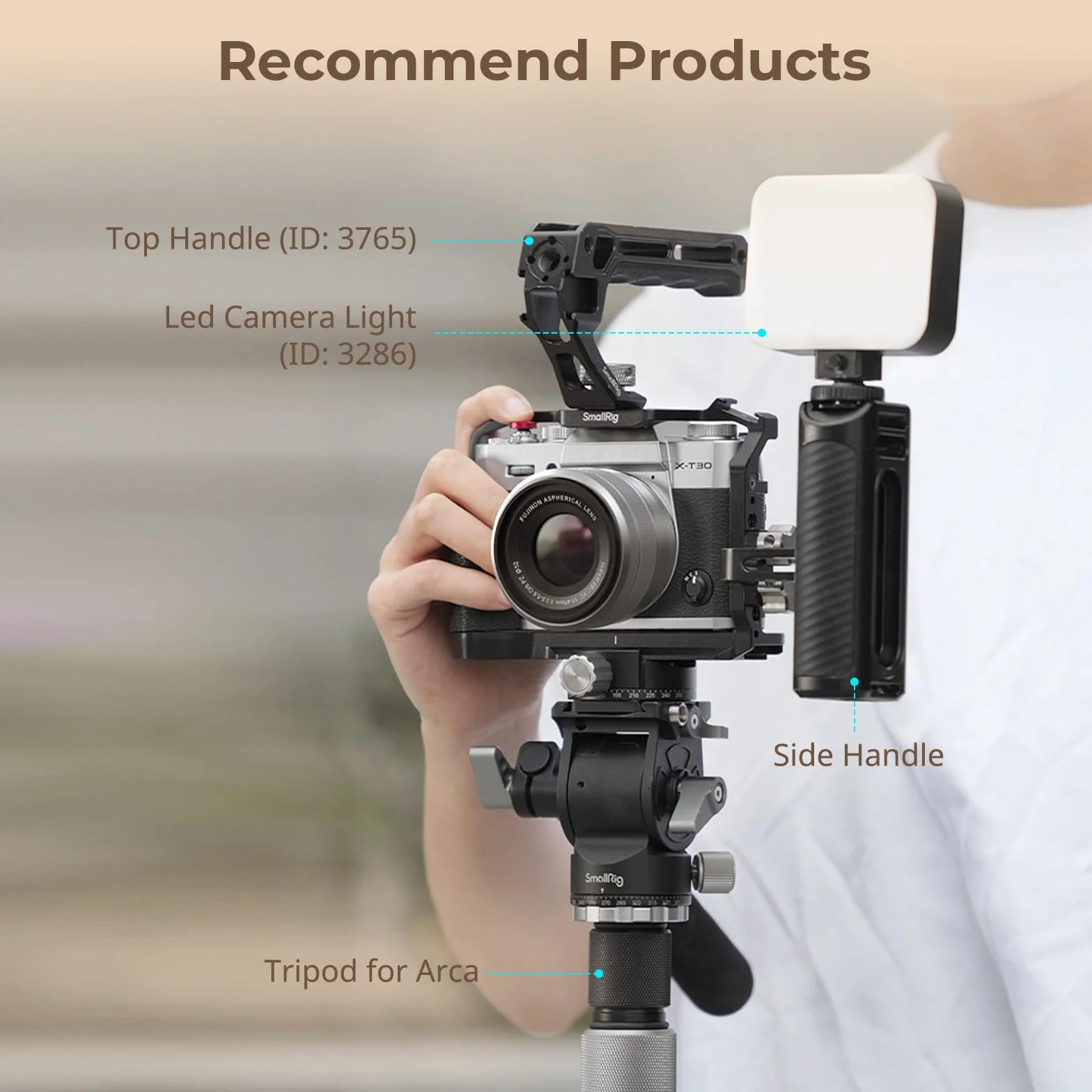 SMALLRIG Klatka fotograficzna X-T30 III do FUJIFILM X-T30 / X-T30II / X-T30III, wbudowany ergonomiczny silikonowy uchwyt, płytka szybkiego montażu do Arca, gniazdo QD i otwory na pasek - 5662