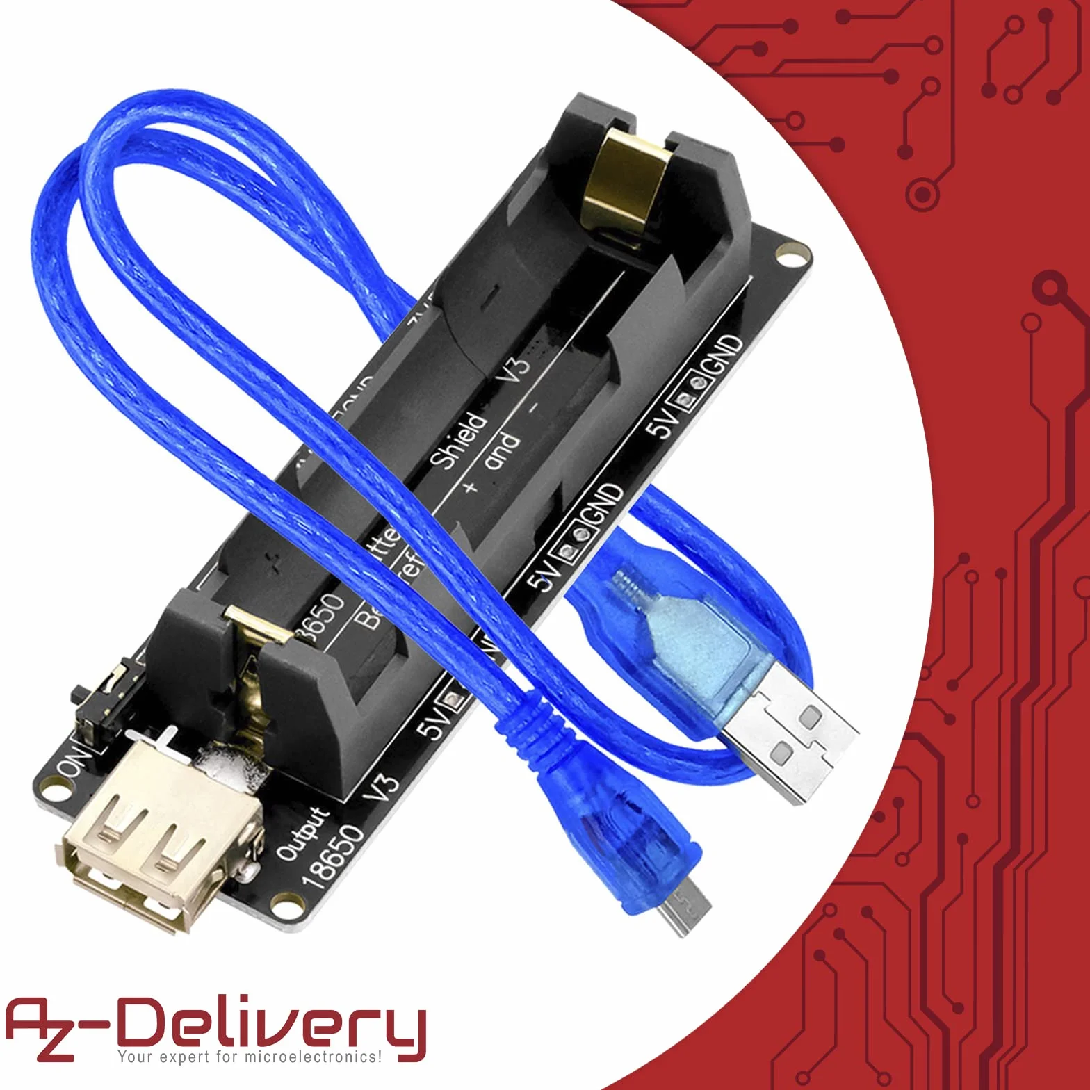 AZDelivery 18650 Battery Expansion Shield V3 Złącze Micro-USB, w tym kabel USB kompatybilny z Arduino w tym E-Book!