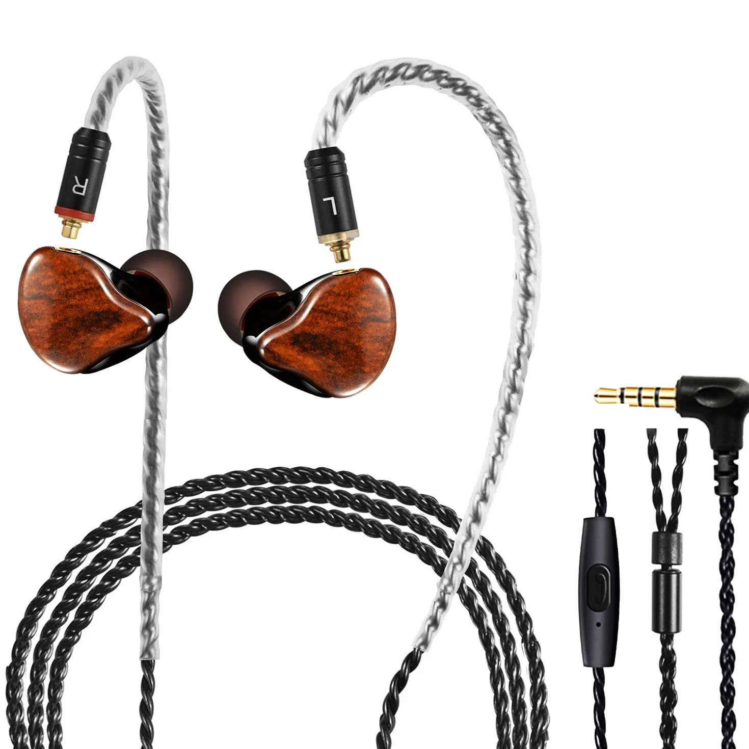 Słuchawki douszne do monitorowania, słuchawki HiFi Stereo IEM, dynamiczne, przewodowe słuchawki douszne z podwójnym sterownikiem, z odłączanym kablem, zestaw słuchawkowy z redukcją szumów, dla