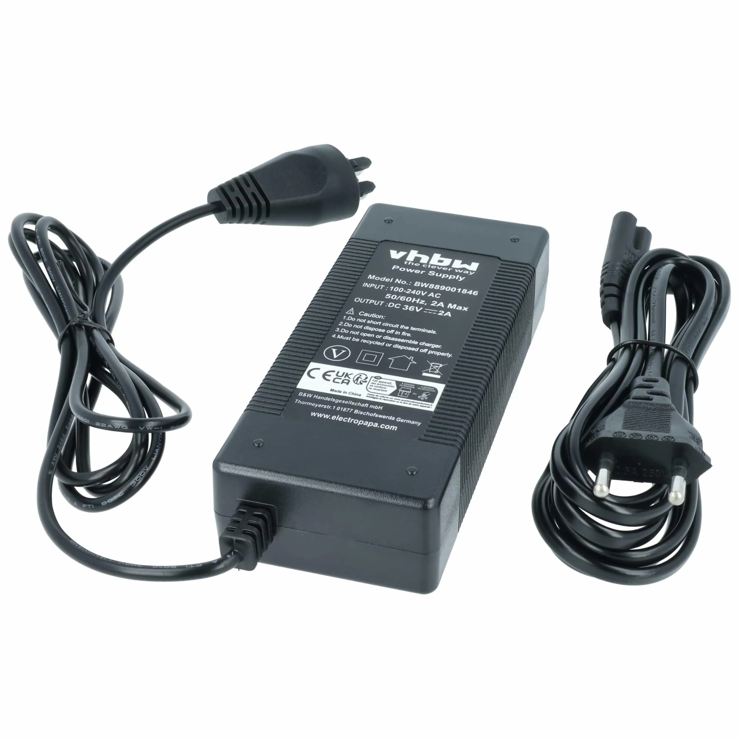 vhbw 1 x ładowarka kompatybilna z Bosch PowerPack 400, PowerPack 500 baterii, e-bike - do akumulatorów litowo-jonowych 36 V 72 W