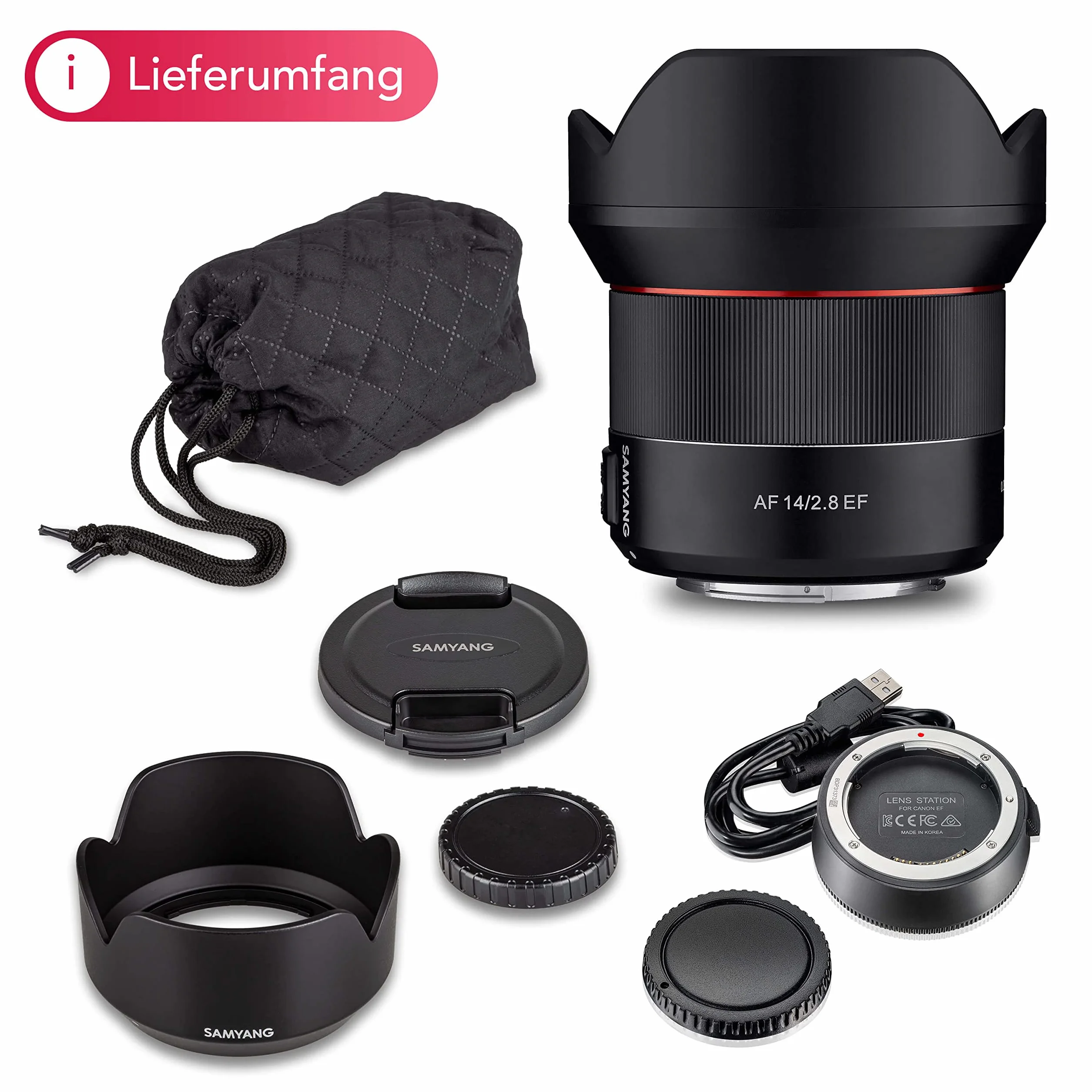SAMYANG AF 14 mm F2.8 DSLR autofokus Canon EF 8008 + obiektyw obiektywu szerokokątnego o stałej ogniskowej 14 mm, autofokus, do aparatów Canon EF Mount, czarny, 23277