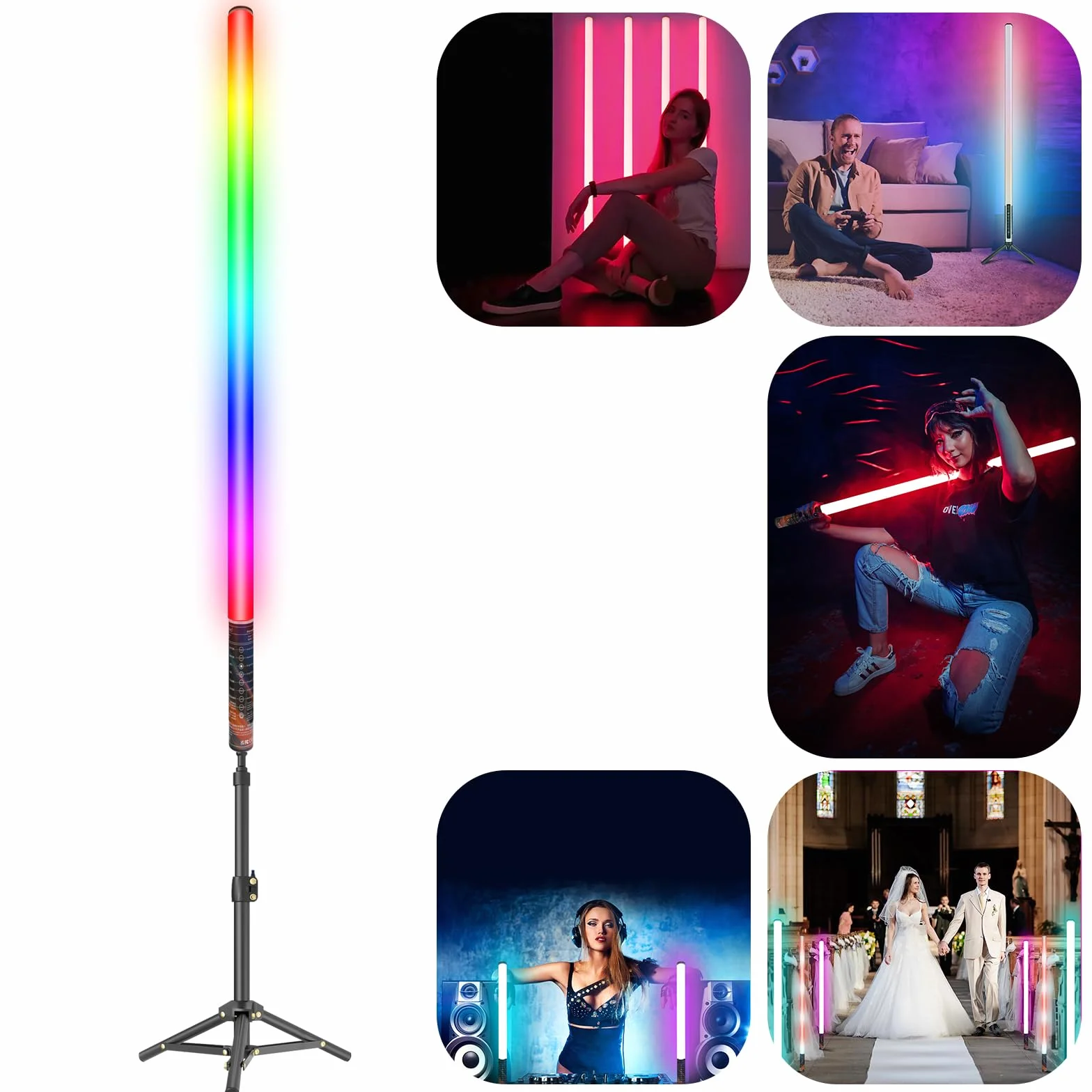 LUXCEO 4 sztuki 85 cm LED kijek świetlny Mood1 ze statywem, fotografia ręczna LED, możliwość przyciemniania światła i pamięci, wbudowany akumulator, lampa fotograficzna RGB do YouTube, TikTok