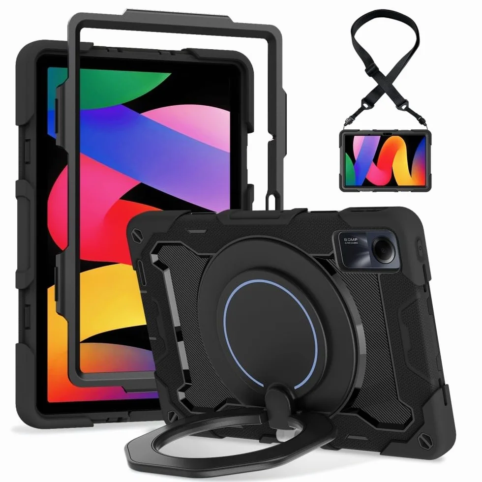Generic etui kompatybilne z Xiaomi Poco Pad M1 (kolor: czarny) pełna obudowa twardy tył twardy silikonowy stojak pokrowiec pasek