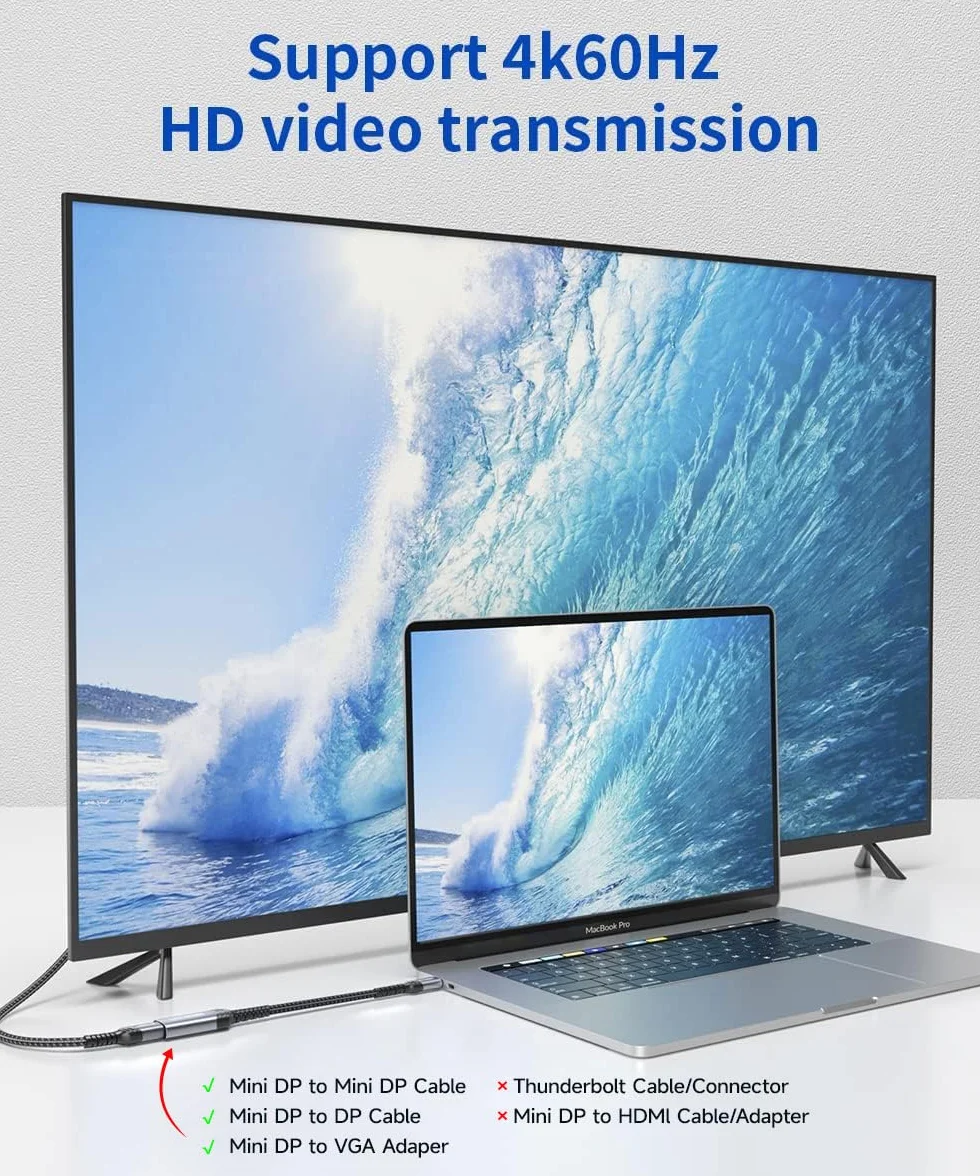 JSAUX Adapter USB typu C na Mini DisplayPort 4K przy 60 Hz, C na mini Display Port Dongle, kompatybilny z MacBook Pro 2019 2018, Dell XPS, Samsung Galaxy S21 S20 Plus, szary