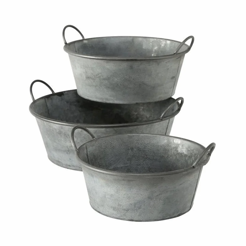 The Time Heritage Metal Basin Efekt cynku taca na rośliny Jacksona z okrągłym uchwytem Gm 19x42x47,5cm