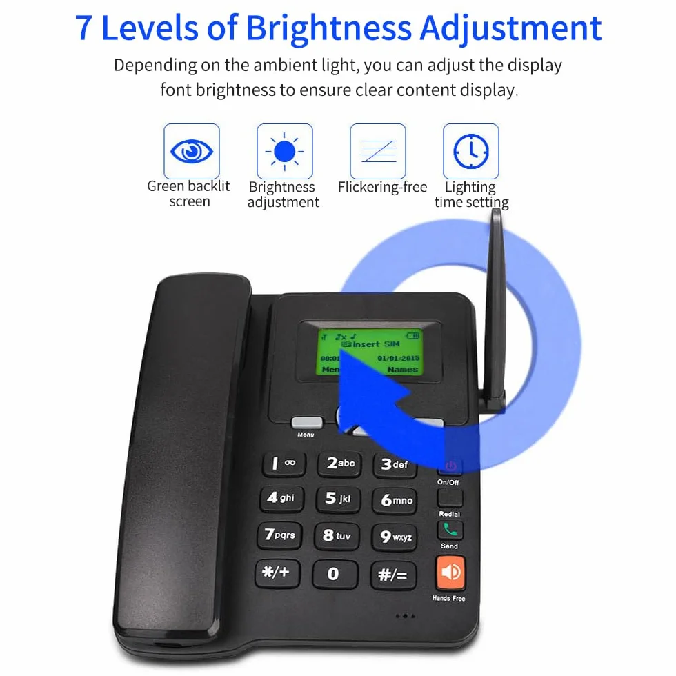 GSM 850/900/1800/1900 MHz, karta SIM 2G, bezprzewodowy telefon stacjonarny z anteną radiową, funkcja alarmu do domu, centrum obsługi telefonicznej biura, firmy hotelowej