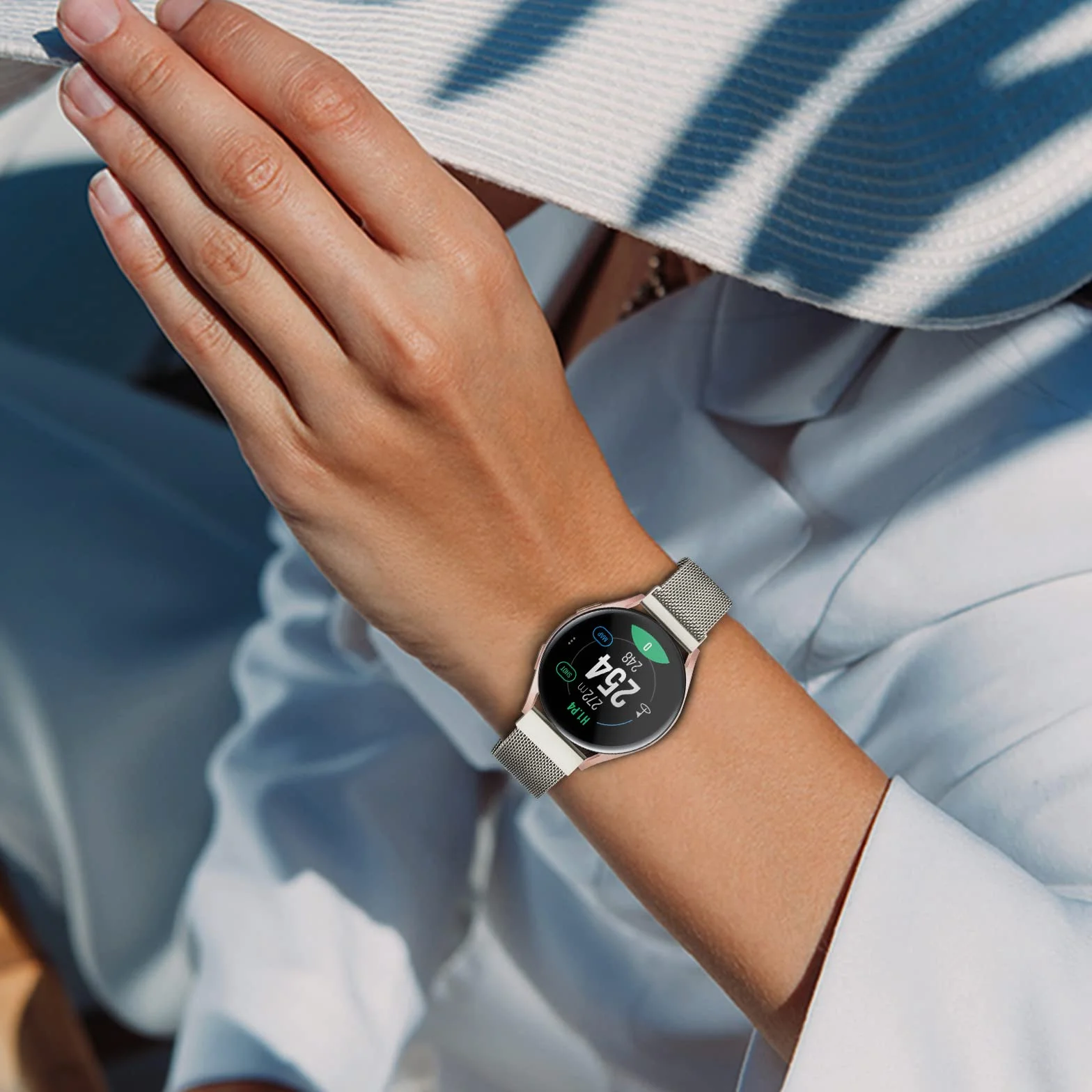 Mugust metalowa bransoletka z siateczki ze stali nierdzewnej do Garmin Vivoactive 5 Vivoactive 3 Vivomove 3 HR Luxe Style