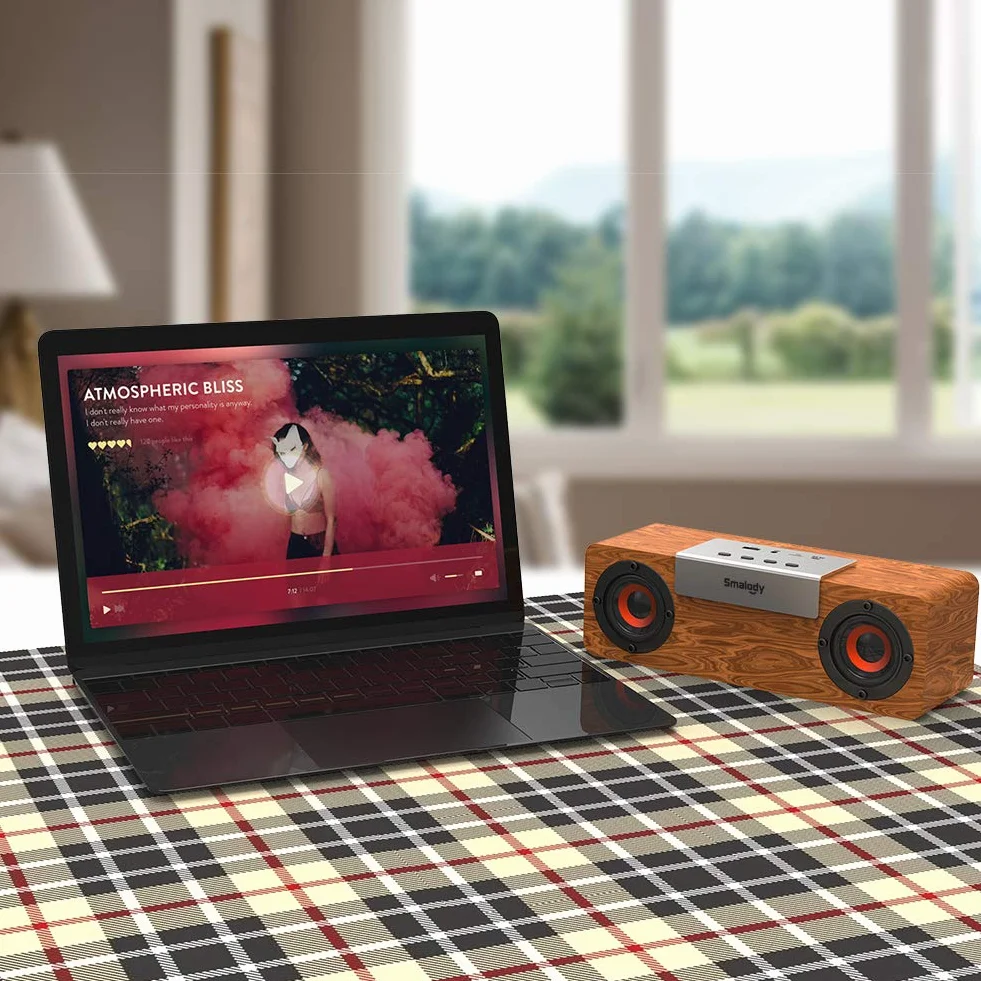 Smalody Głośniki Bluetooth, retro drewniany przenośny głośnik, wbudowane USB, gniazdo karty TF i wejście AUX, do telefonu, tabletu, komputera - dekoracja domu