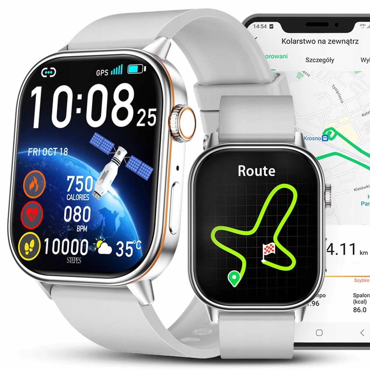 Smartwatch Damski Zegarek - GPS Sport Wodoodporny Rozmowy SMS - Menu PL