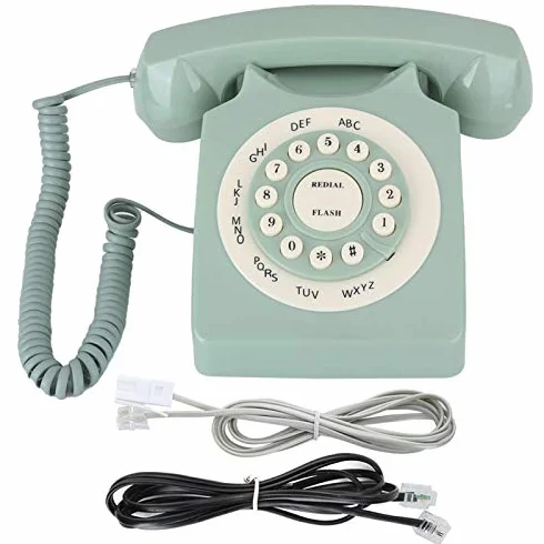 EBTOOLS Retro, Vintage Telefon Stały Telefon Stacjonarny Vintage Telefon Stały Przewodowy Telefon Retro Klawisze Dekoracja Biuro Domu Zielony