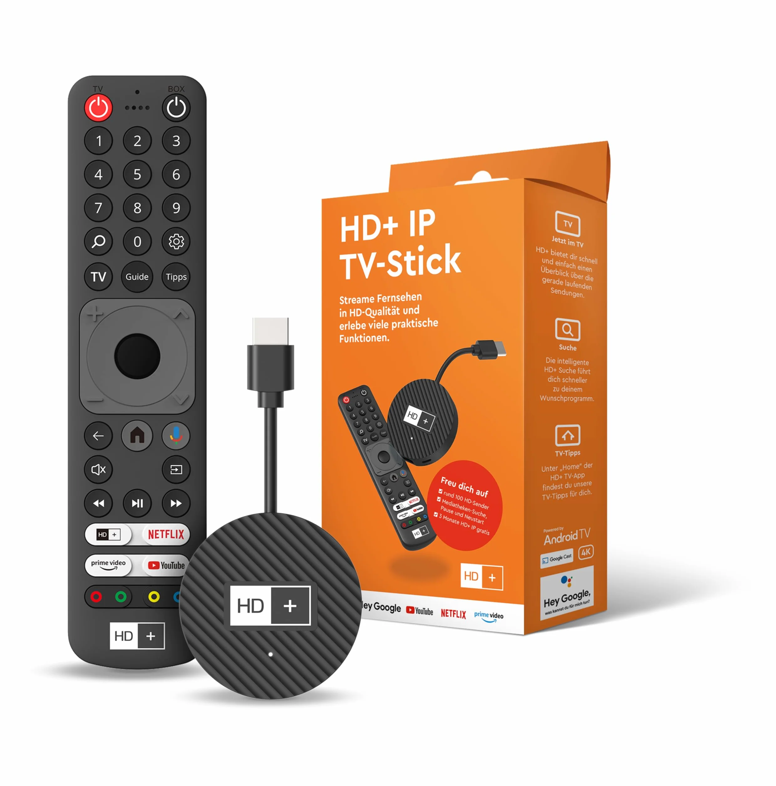 HD+ IP TV Stick Streaming Stick do telewizora | Android TV, TV na żywo