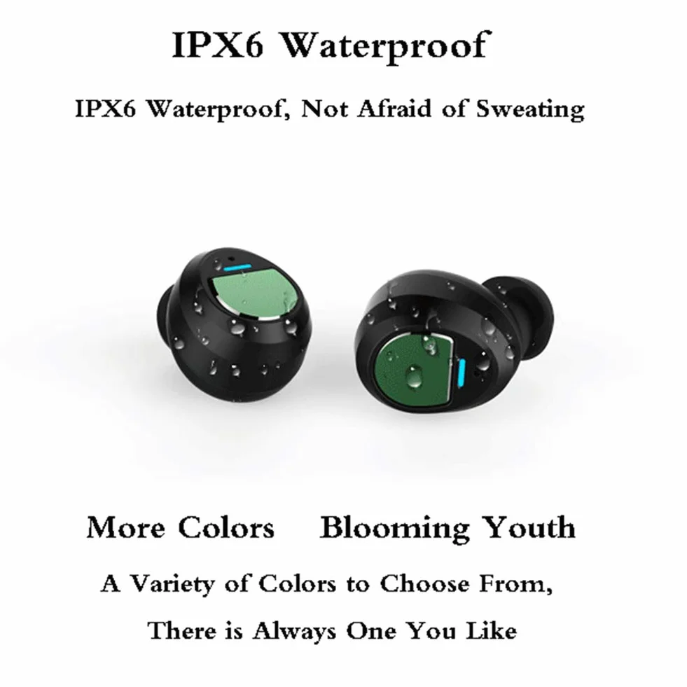 StereoBluetooth 5.0 sportowe słuchawki douszne z futerałem, bezprzewodowe, do iPhone Samsung Huawei, z mocnym powerbankiem, wodoszczelne IPX6, mikrofon, Sport, Blue