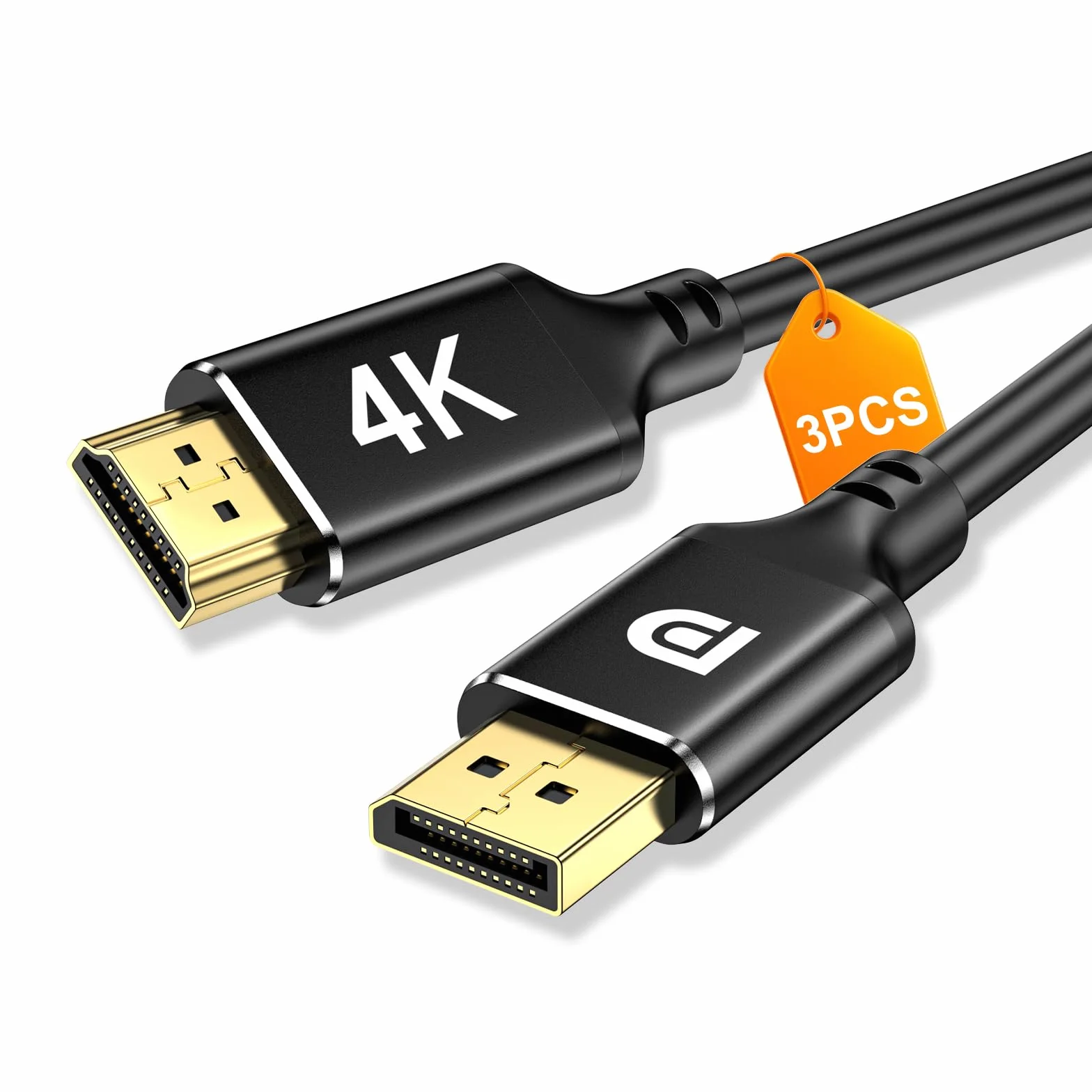 Pozłacany kabel 4K DisplayPort na HDMI, 3 sztuki, 4K przy 30 Hz, 2K przy 60 Hz, 1080P Full HD, jednokierunkowy kabel DP 1.2 do HDMI 1.4, kompatybilny z NVIDIA, AMD, HP, monitorem, komputerem