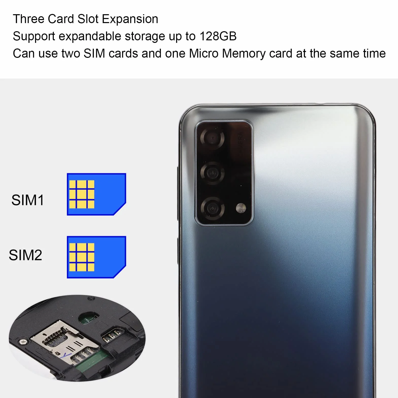 6.5-calowy ekran HD Smartfon, 4GB RAM 64GB ROM dla systemu Android 11, Dual SIM Dual Standby wyposażony w funkcję rozpoznawania twarzy, bardzo długi tryb gotowości (Gradient white blue)