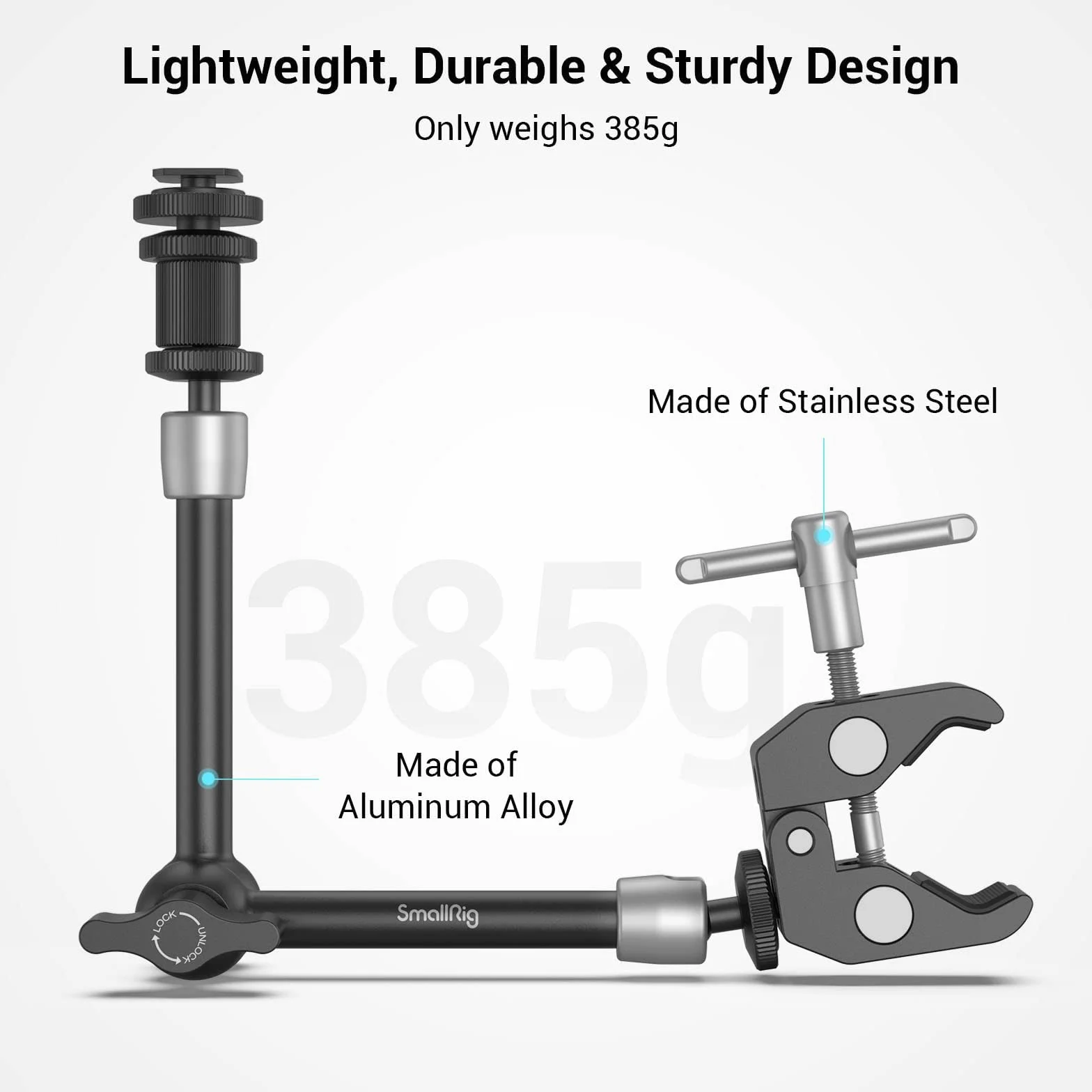 SMALLRIG Super Clamp i Magic Arm (11"), Gwintowane ramię przegubowe 1/4''-20 z Uchwytem na Zimną Stopkę do Monitor, LED Light, Mikrofonu, Magiczne ramię z Super Zaciskiem - 3726