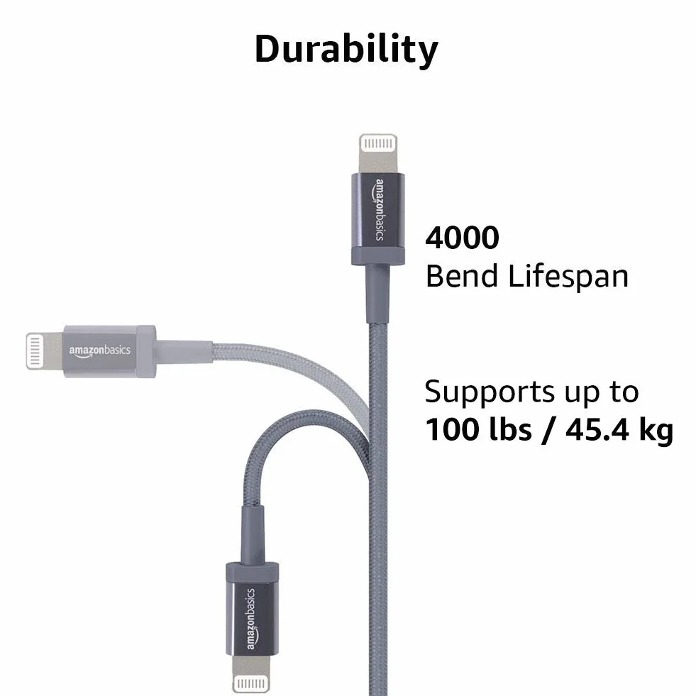 Amazon Basics Kabel do ładowania USB-C na Lightning, nylonowy oplot, certyfikat MFi, do Apple iPhone 14, 13, 12, 11, X, Xs, Pro, Pro Max, Plus, iPad, 1,8 m, ciemnoszary