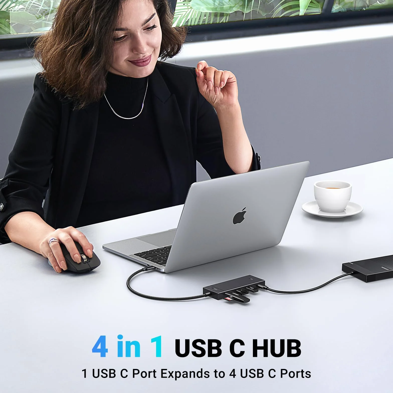 UGREEN USB C Hub 10 Gbps, adapter z 4 portami USB C 3.2, szybki wieloportowy rozdzielacz USB C do iPhone'a 15/15 Pro, MacBooka Pro, iPada Pro, Galaxy S23 i innych urządzeń | Szybki rozdzielacz wieloportowy do iPhone 17, serii Galaxy S25, MacBook, iMac, iP