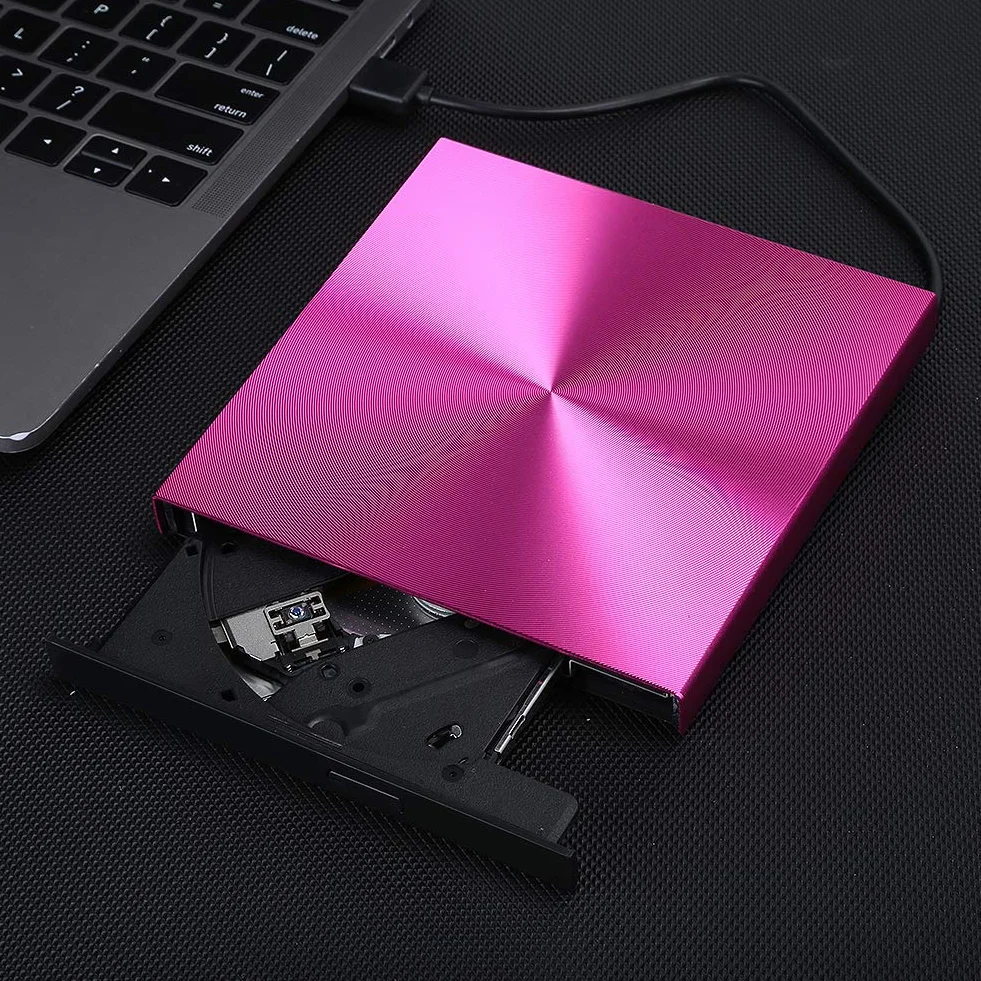 Zewnętrzny napęd optyczny Ccylez, przenośny napęd CD/DVD +/- RW USB 3.0 Cienka nagrywarka DVD/CD z nagrywarką, napęd DVD-RW do laptopa Desktop (róża)