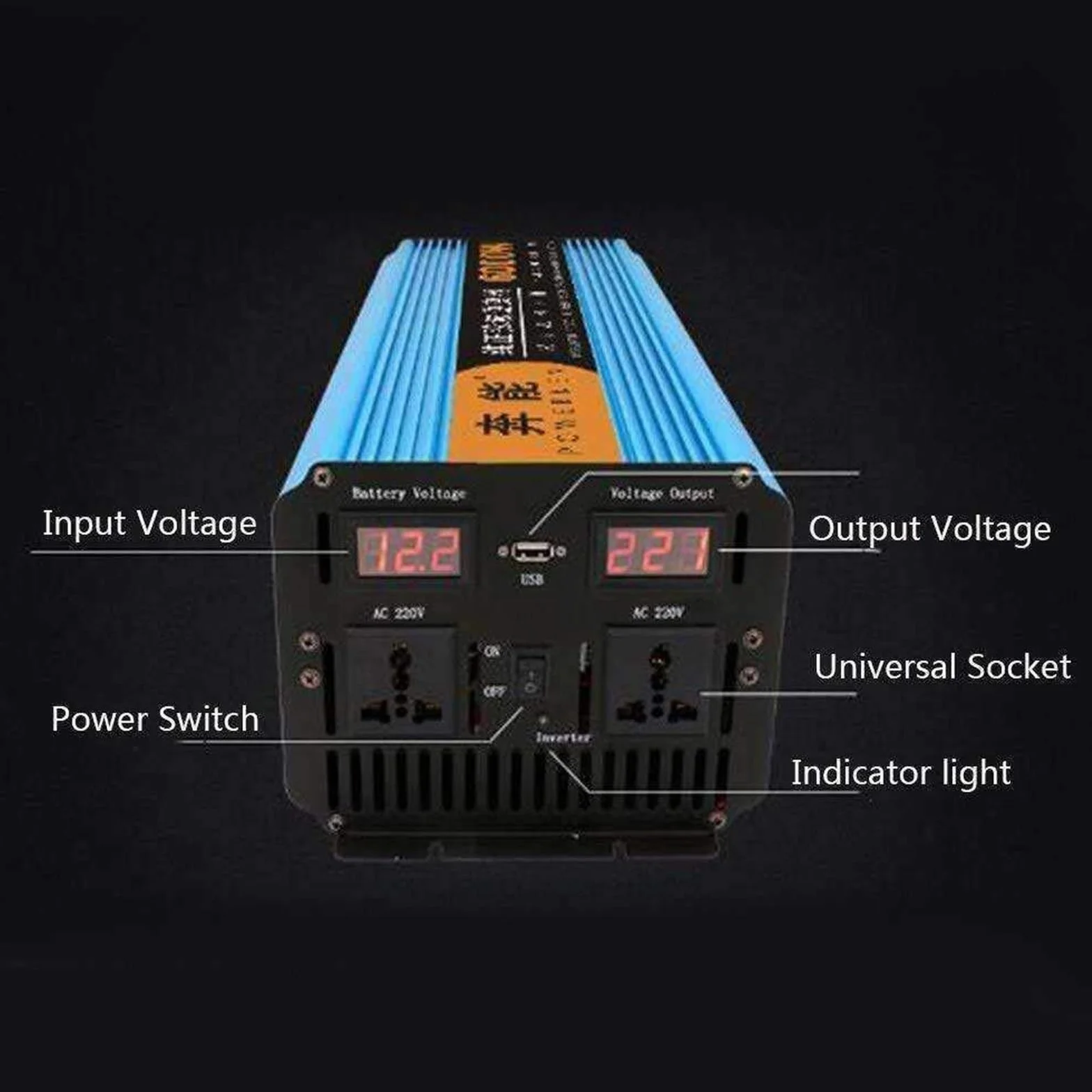 3000W / 4500W / 6000W / 8000W / 12000W Przetwornica prądu Konwerter 12V 24V 230V Czysta fala sinusoidalna z 2 wtyczkami AC i 1 portami USB, wskaźnik napięcia LCD (kolor: 4500w