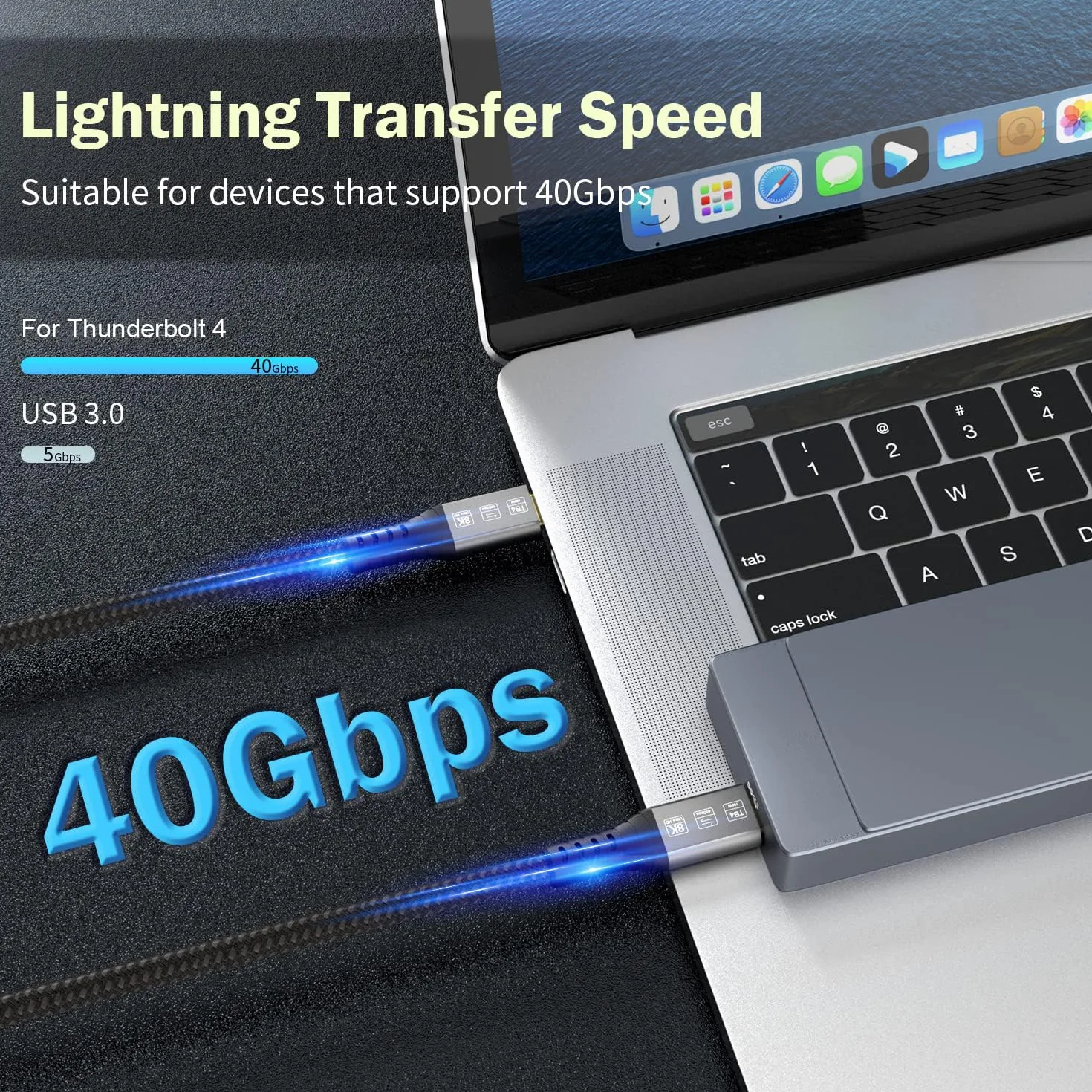USB C Thunderbolt 4 kabel 1,5 m 40 Gb/s pleciony USB4 8K 60 Hz PD 100 W TB4