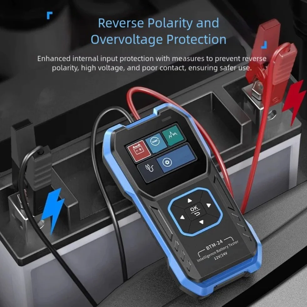 BTM-24 tester akumulatora samochodowego z ochroną przed przepięciem, tester napięcia i pojemności 12 V/24 V