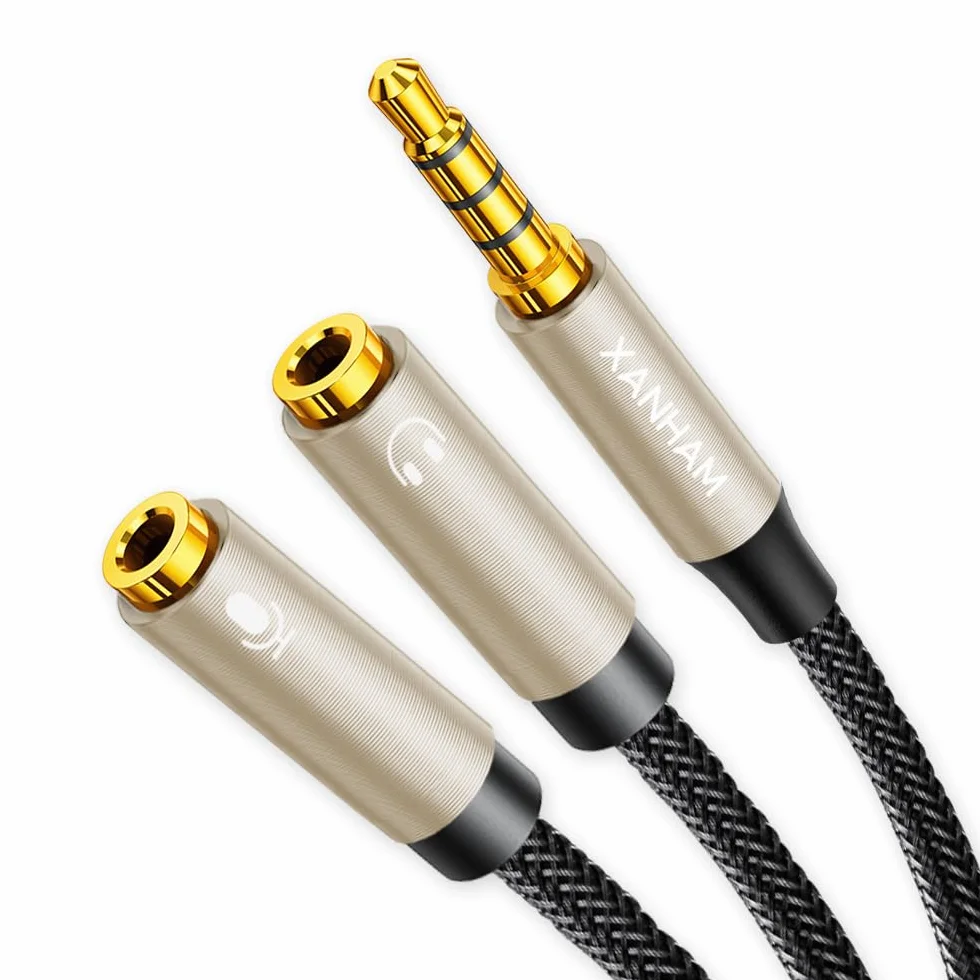Rozdzielacz słuchawkowy 3,5 mm, w kształcie litery Y, 1/8", 2 TRS, żeński na 1 TRRS, męski, 4-biegunowy, mikrofon, audio, kompatybilny z laptopem, smartfonem, komputerem, tabletem, grami itp